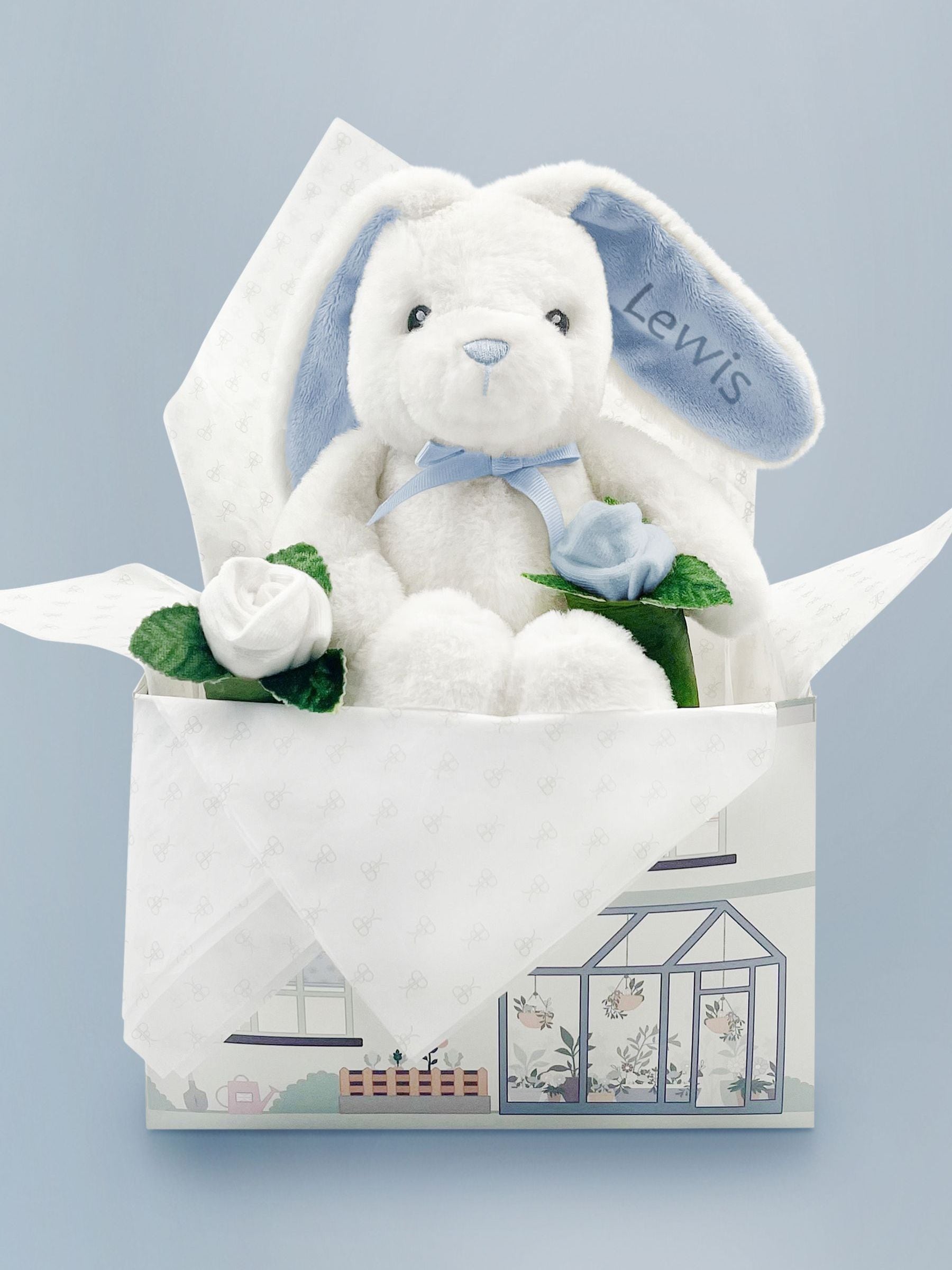 Babyblooms personalised bunny gift set with rosebud socks, UK version