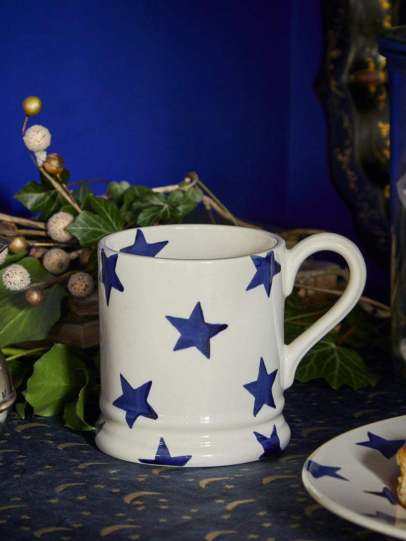 Emma Bridgewater Blue Star Half Pint Mug Cream/Blue 300ml - British product