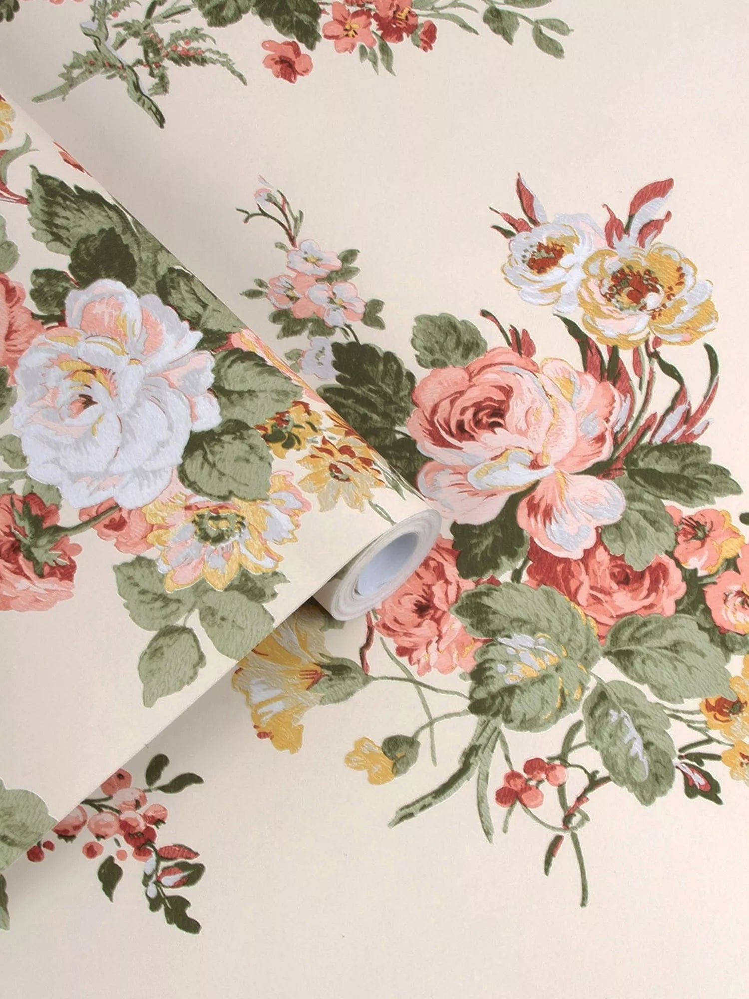 Laura Ashley vintage floral wallpaper with roses and strawberries, UK version