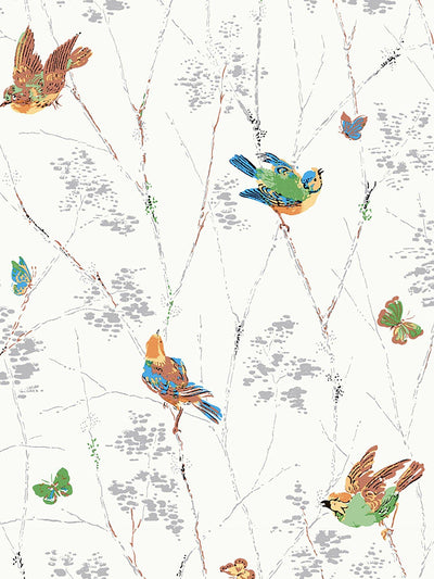 Papier peint Nature à thème volière avec motifs d'oiseaux et de papillons