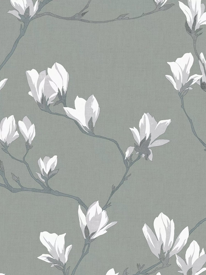 Magnolia Floral Pattern Wallpaper with Contrasting Background