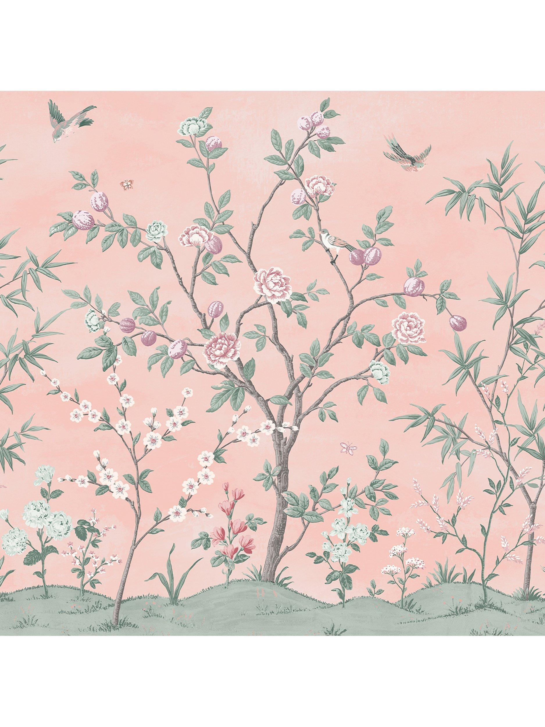 Sweetbriar Trail Wallpaper Mural in Blush – 6 Panels