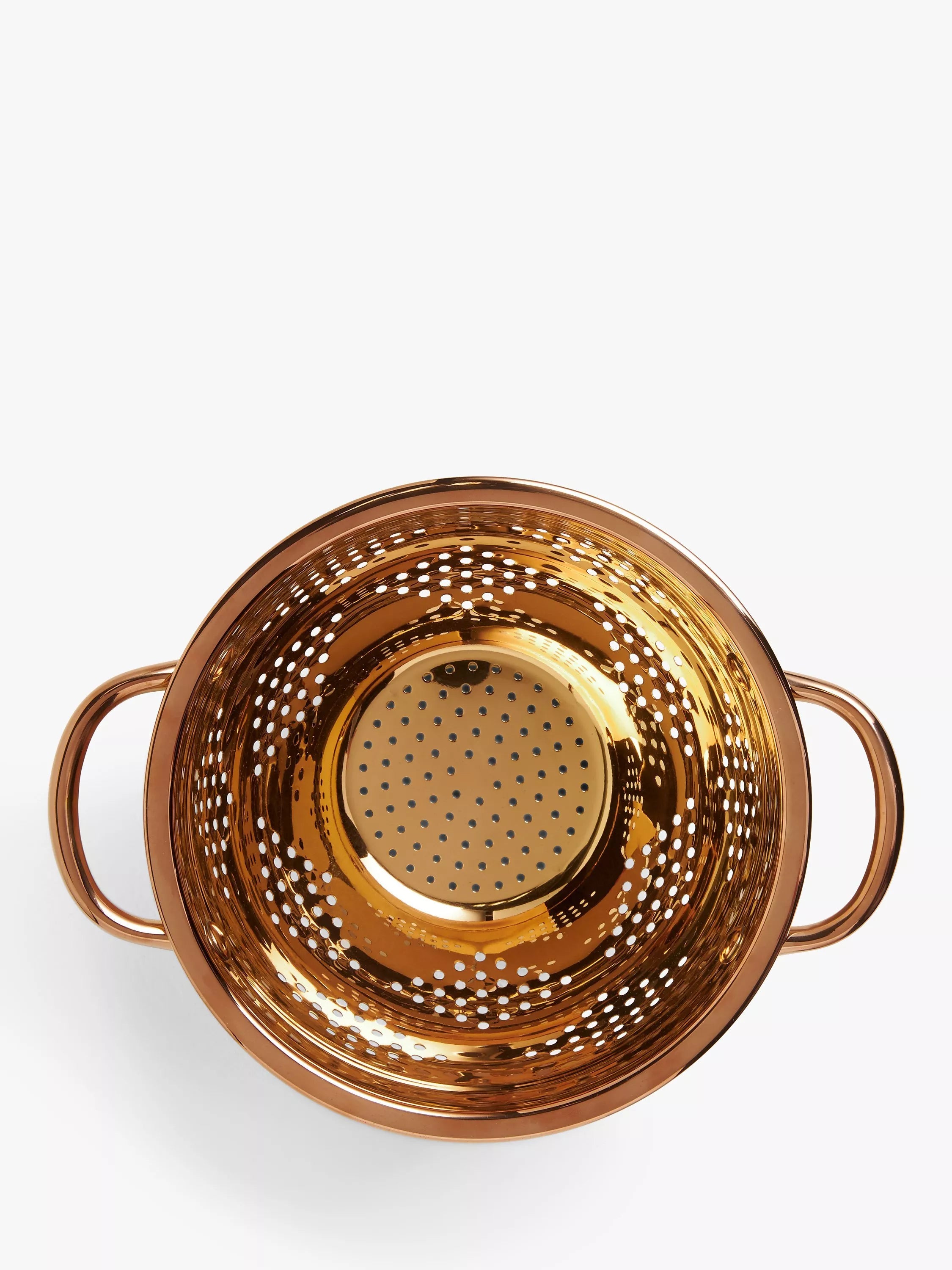 John Lewis stainless steel footed colander with copper finish, 23cm diameter, UK version