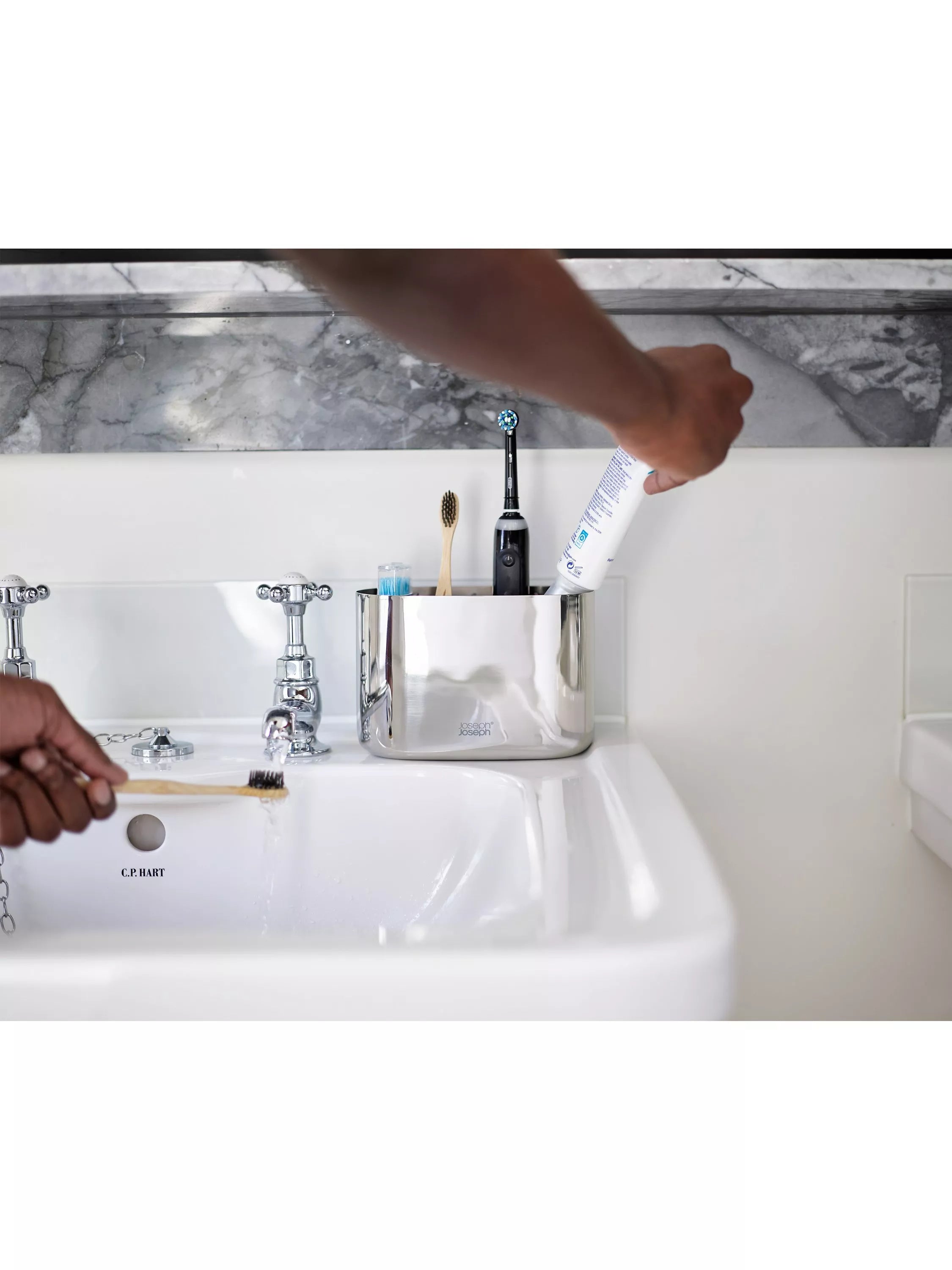 Joseph Joseph large toothbrush caddy stainless steel, UK version