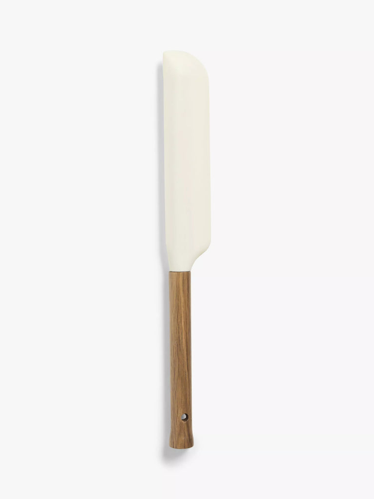 John Lewis Wood Handle Silicone Head Angled Spatula, Natural/White