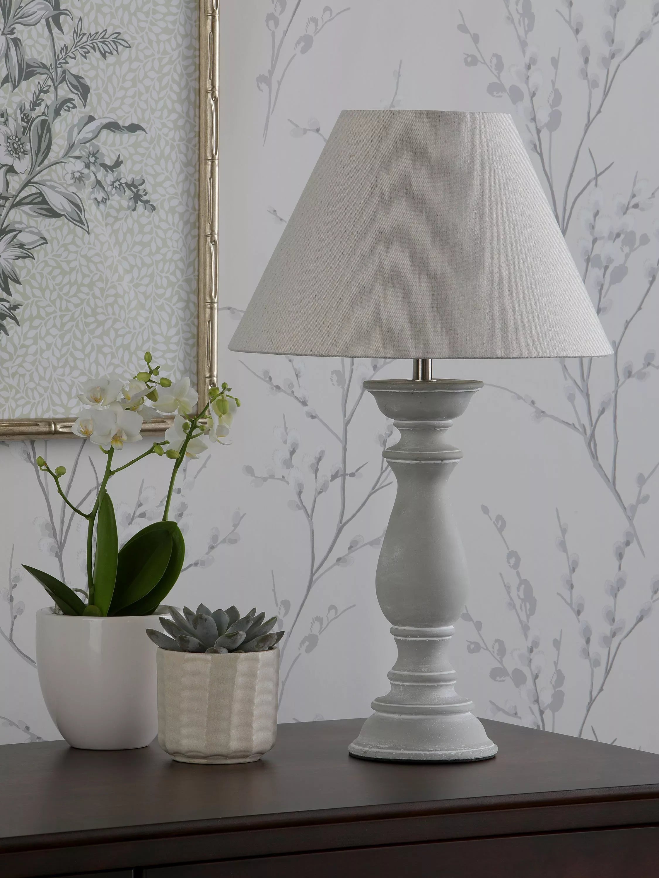 Laura Ashley Chedworth table lamp concrete base linen shade, UK version