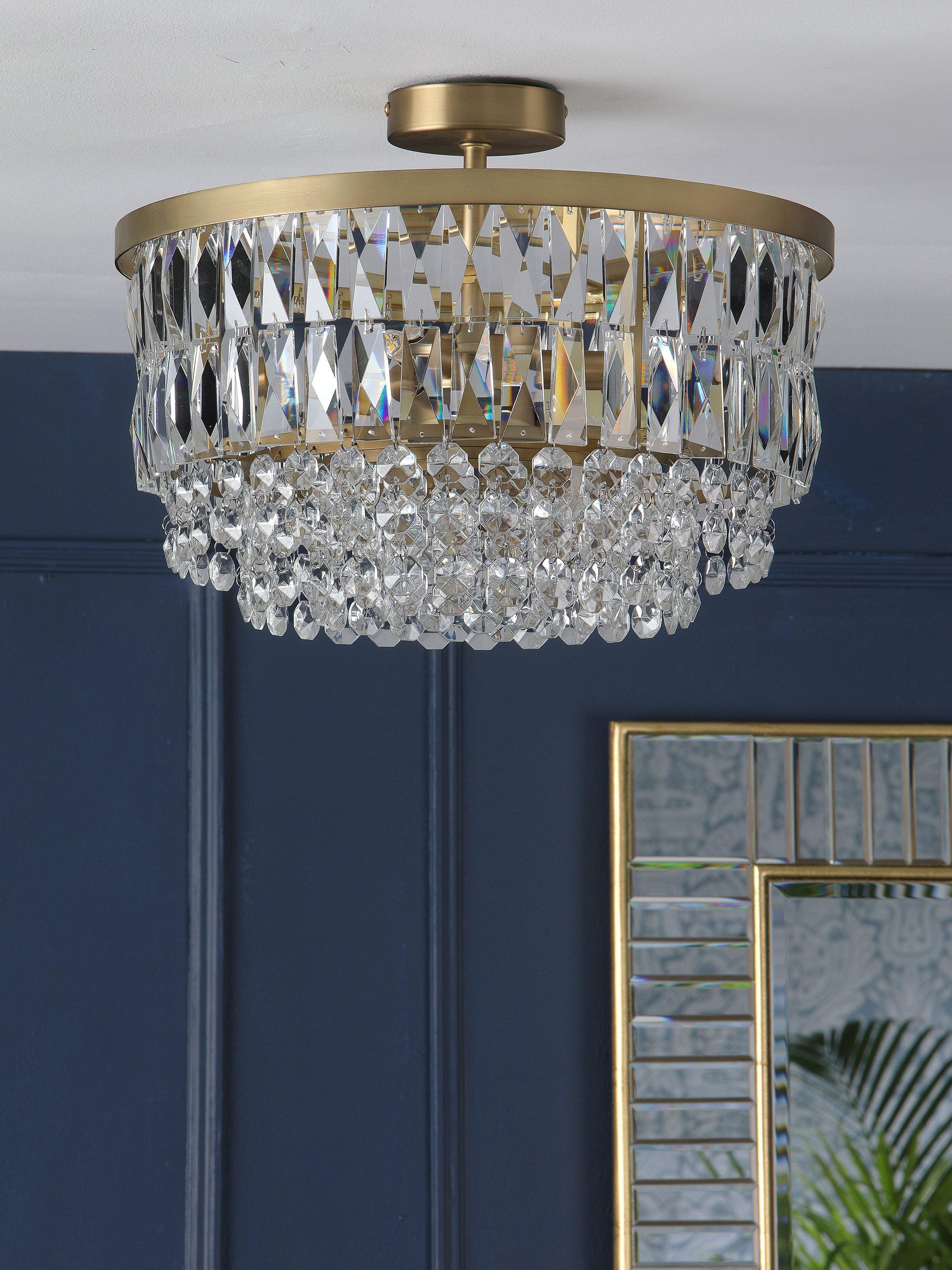 Laura Ashley Rhosill semi flush ceiling light in antique brass finish, UK version