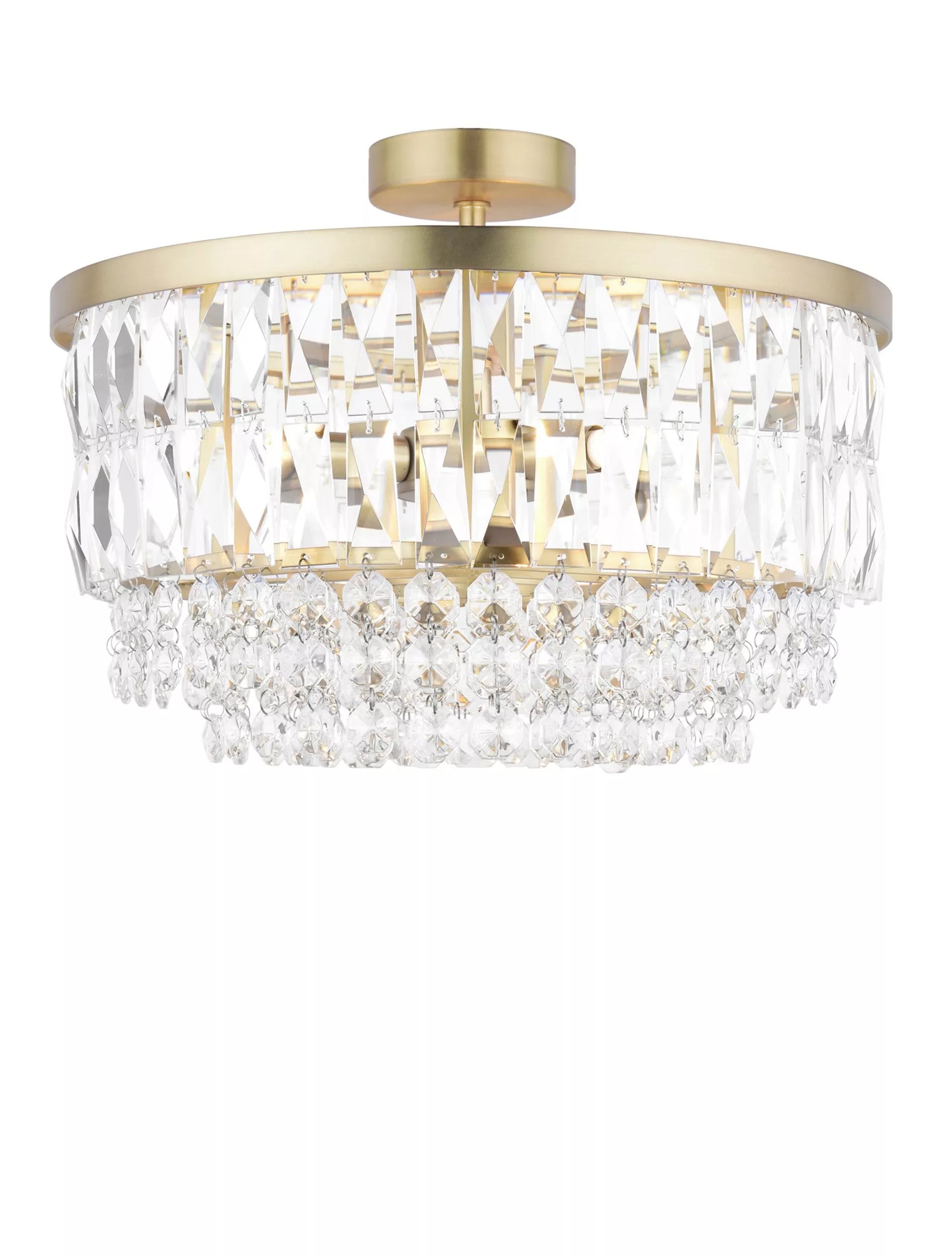 Laura Ashley Rhosill semi flush ceiling light in antique brass finish, UK version