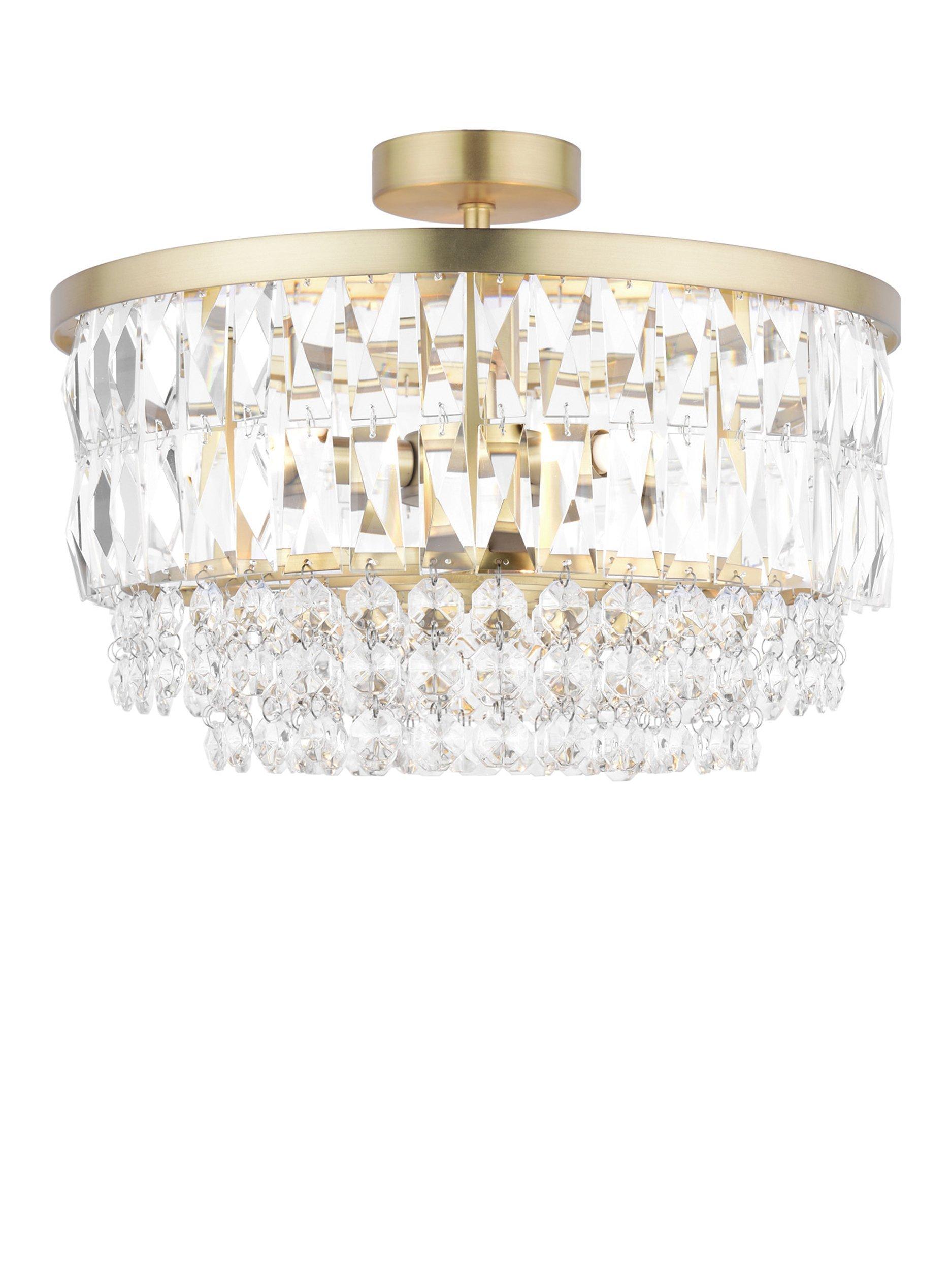 Laura Ashley Rhosill semi flush ceiling light in antique brass finish, UK version