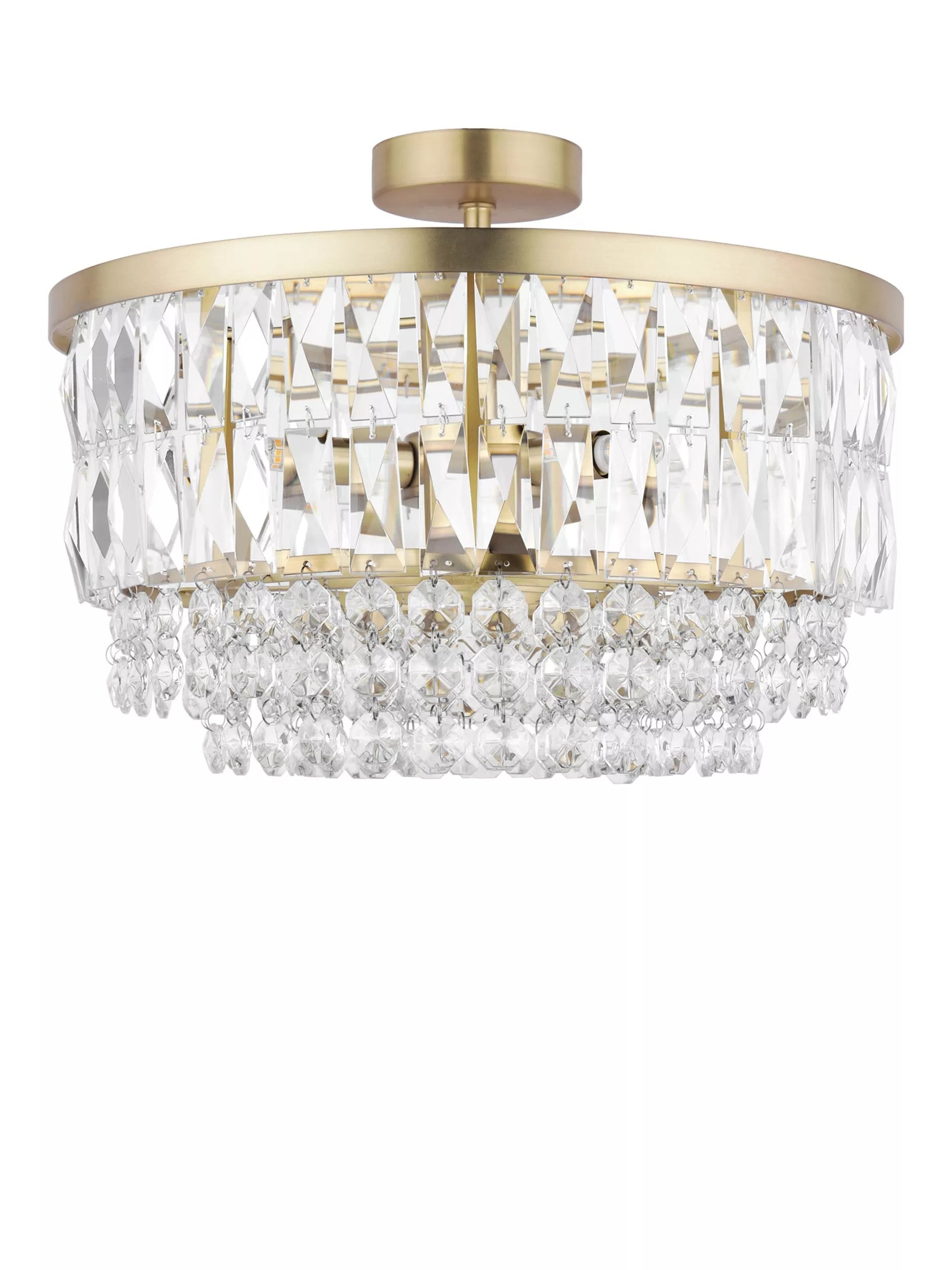Laura Ashley Rhosill semi flush ceiling light in antique brass finish, UK version