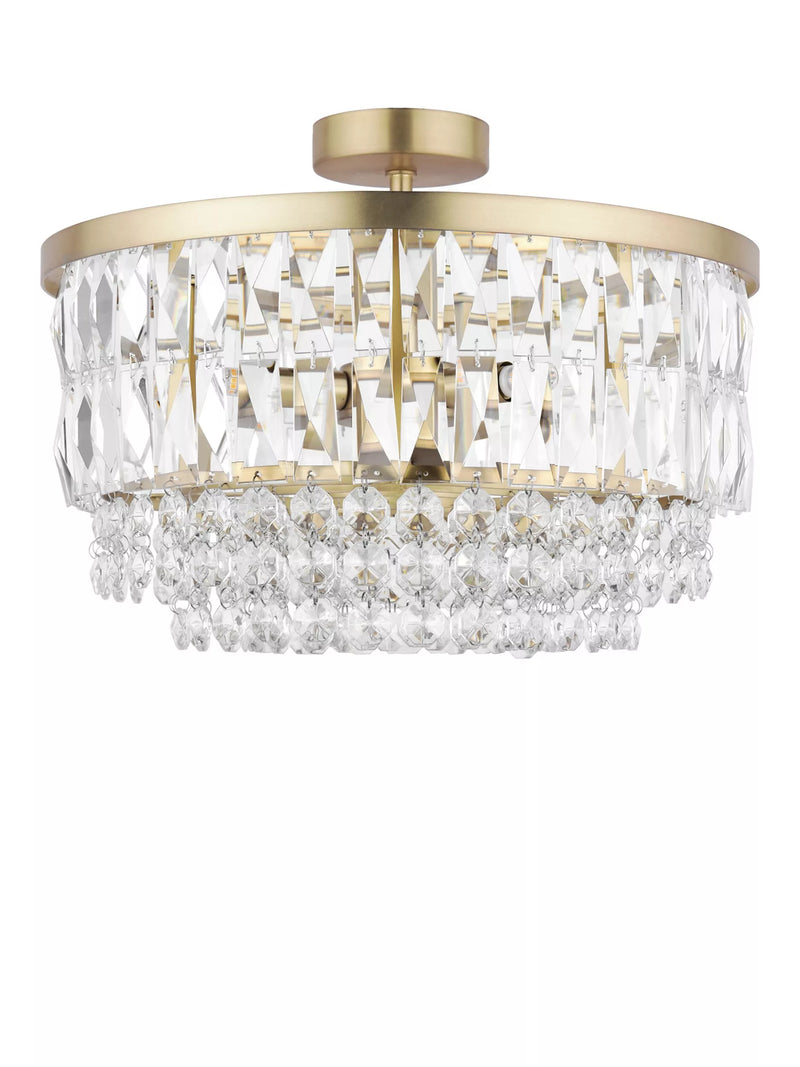 Laura Ashley Rhosill semi flush ceiling light in antique brass finish, UK version