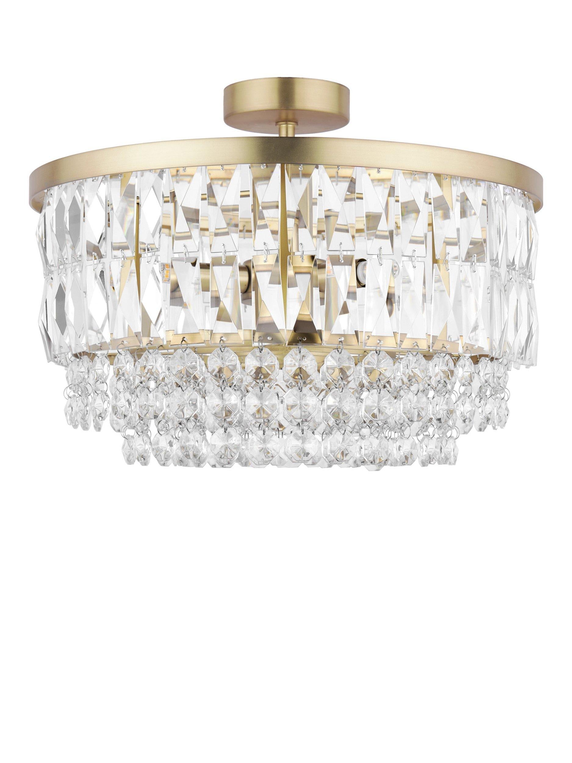 Laura Ashley Rhosill semi flush ceiling light in antique brass finish, UK version