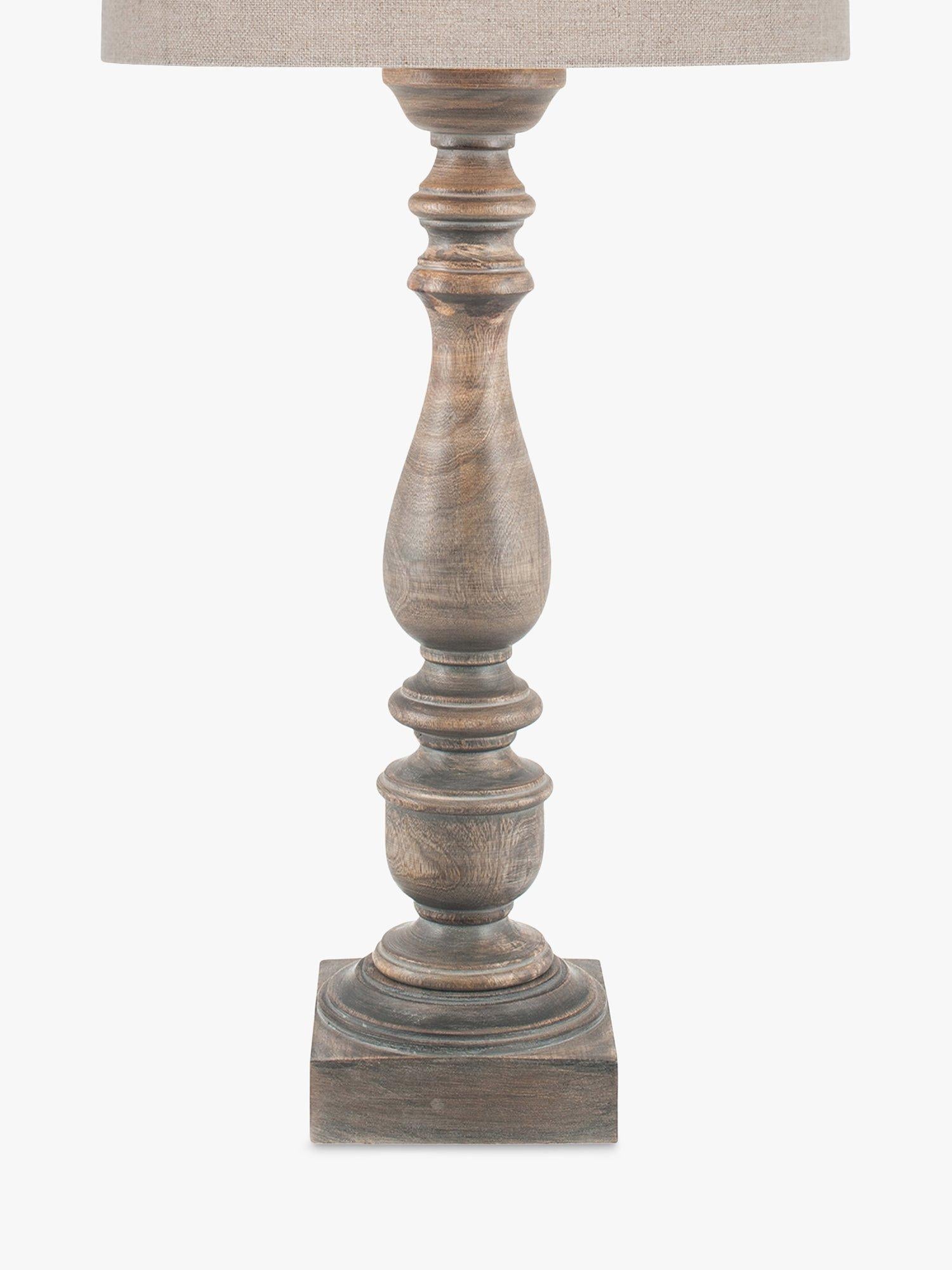 Pacific Ailia mango wood table lamp with grey wash finish and linen shade (British brand)
