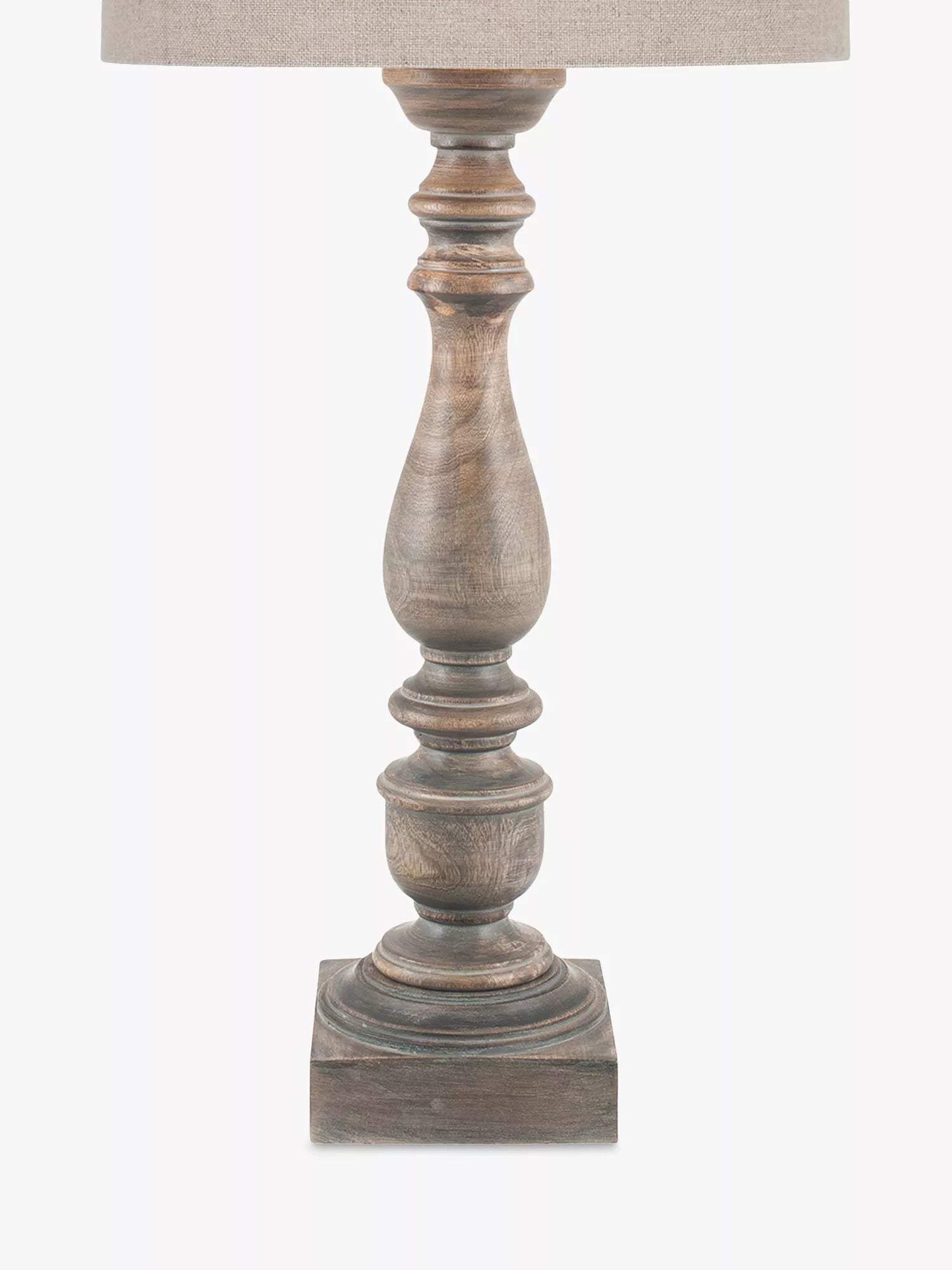 Pacific Ailia mango wood table lamp with grey wash finish and linen shade (British brand)