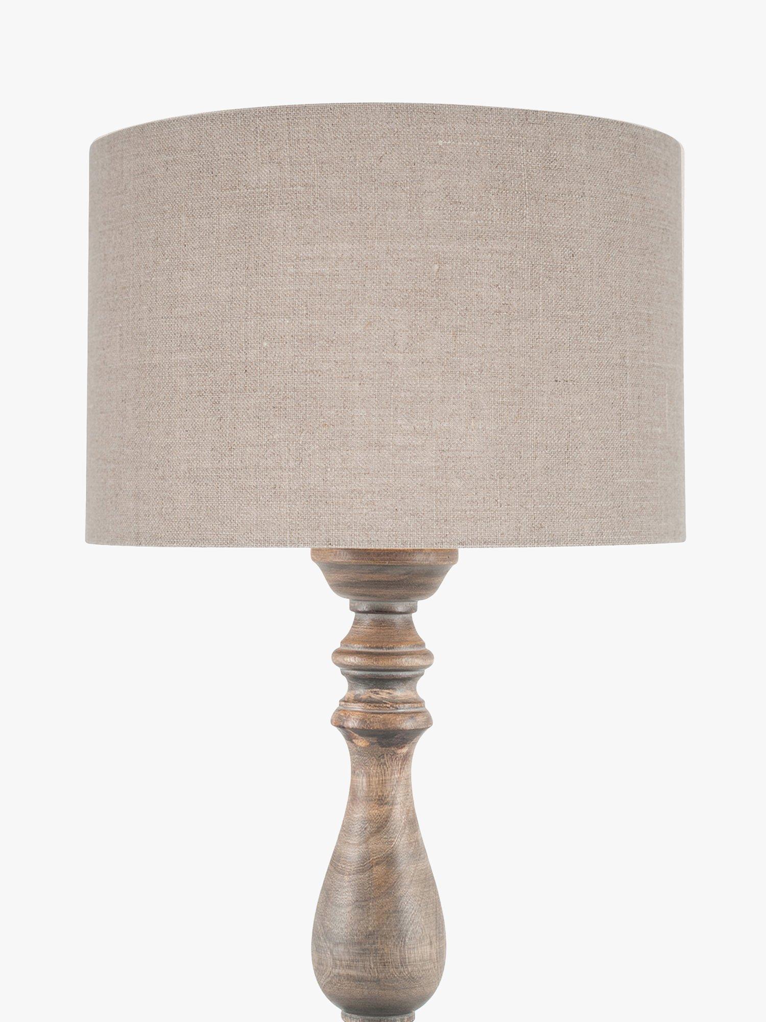 Pacific Ailia mango wood table lamp with grey wash finish and linen shade (British brand)