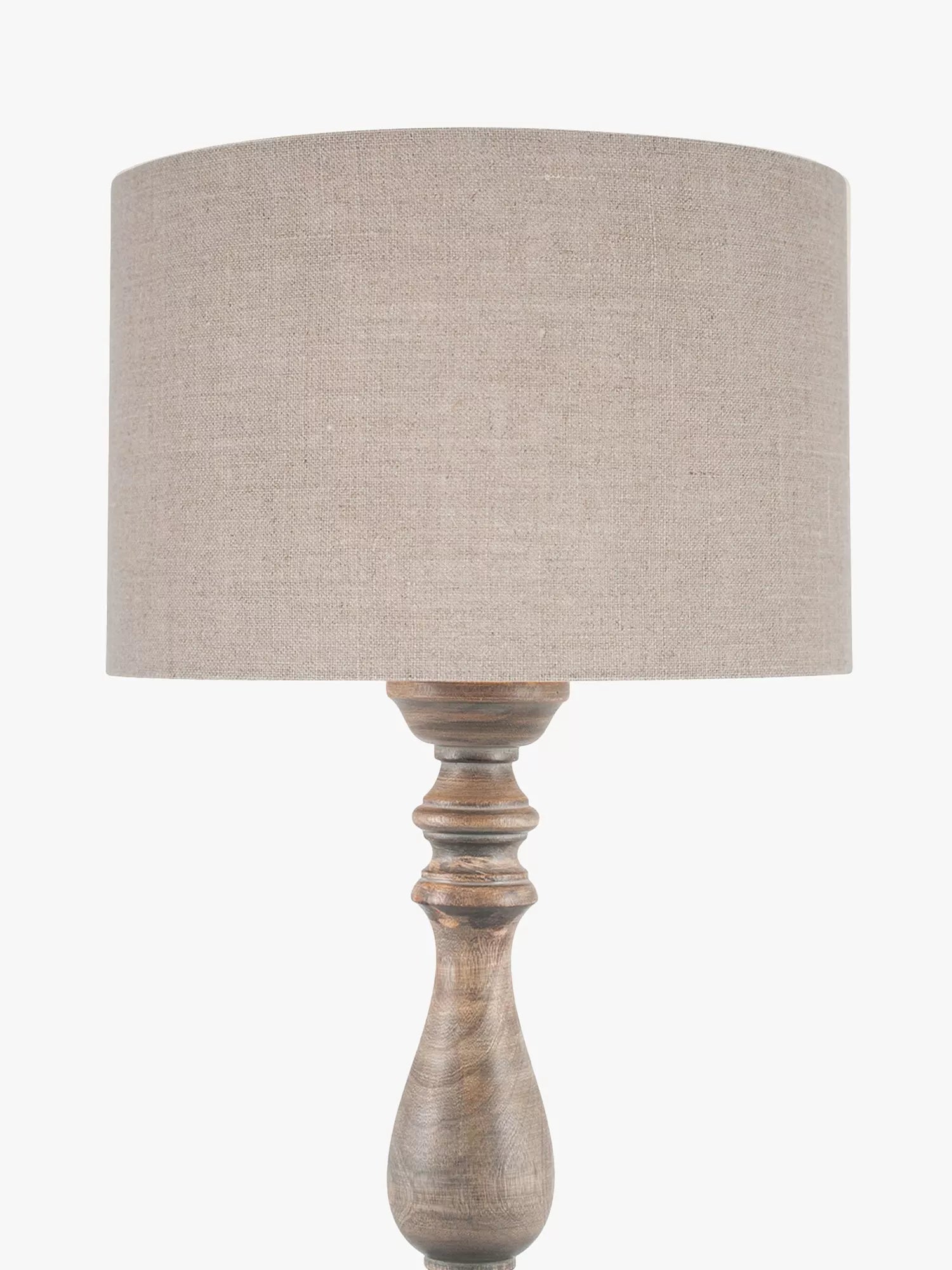Pacific Ailia mango wood table lamp with grey wash finish and linen shade (British brand)