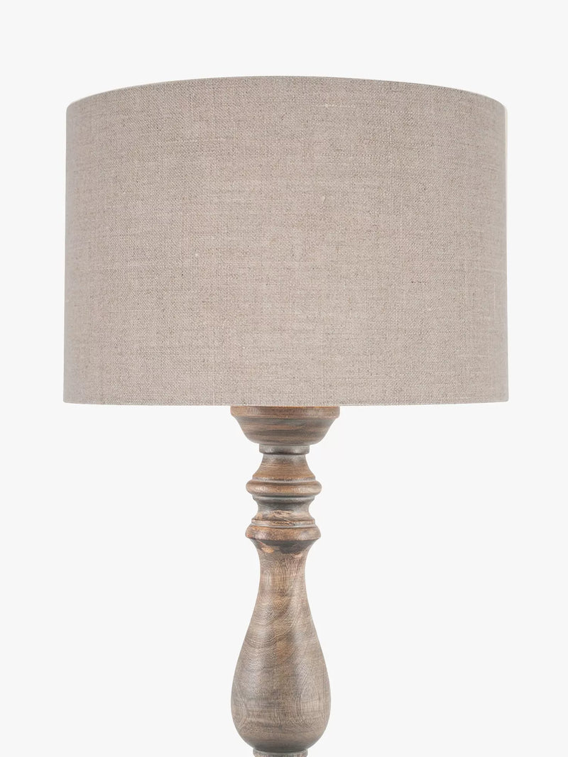 Pacific Ailia mango wood table lamp with grey wash finish and linen shade (British brand)