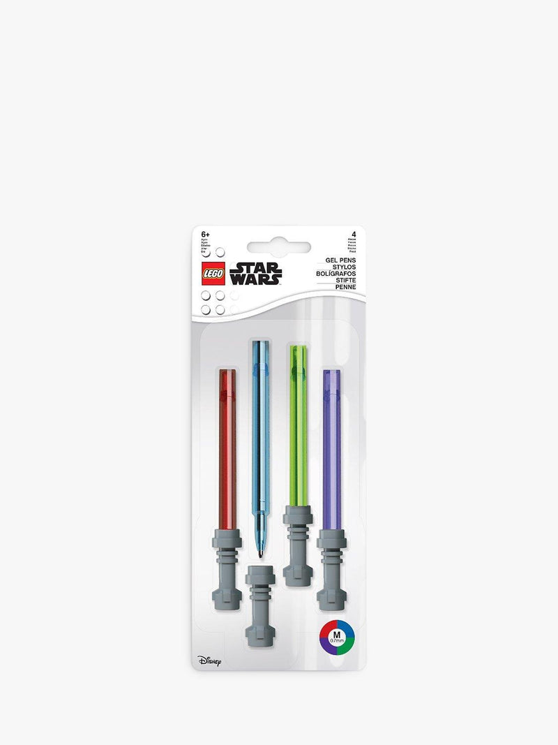 Set of 4 LEGO gel pens with red, blue, green, and purple ink, UK version