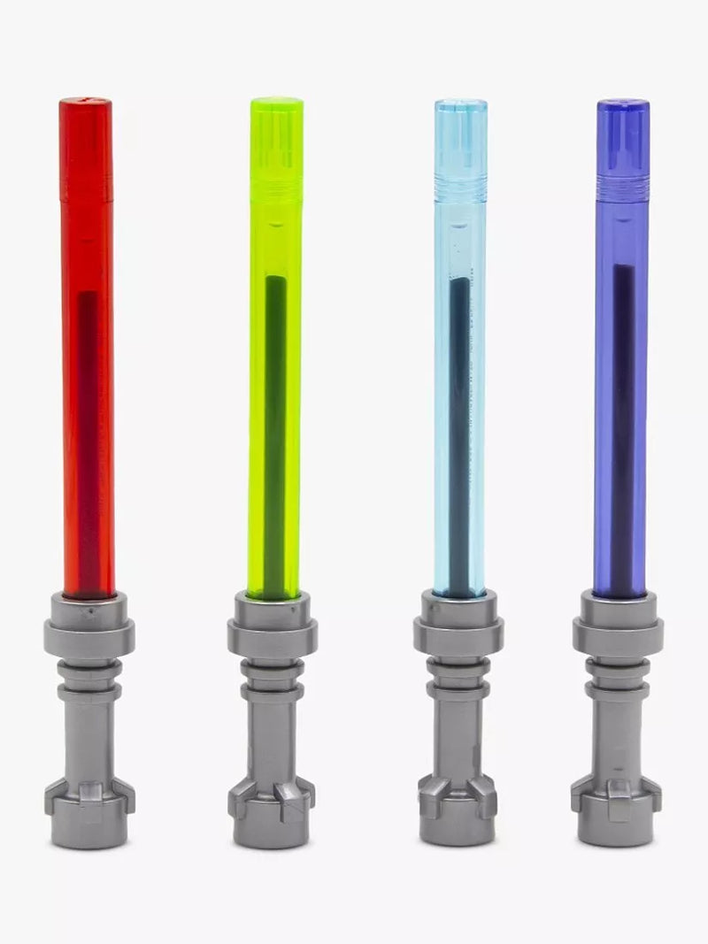 Set of 4 LEGO gel pens with red, blue, green, and purple ink, UK version