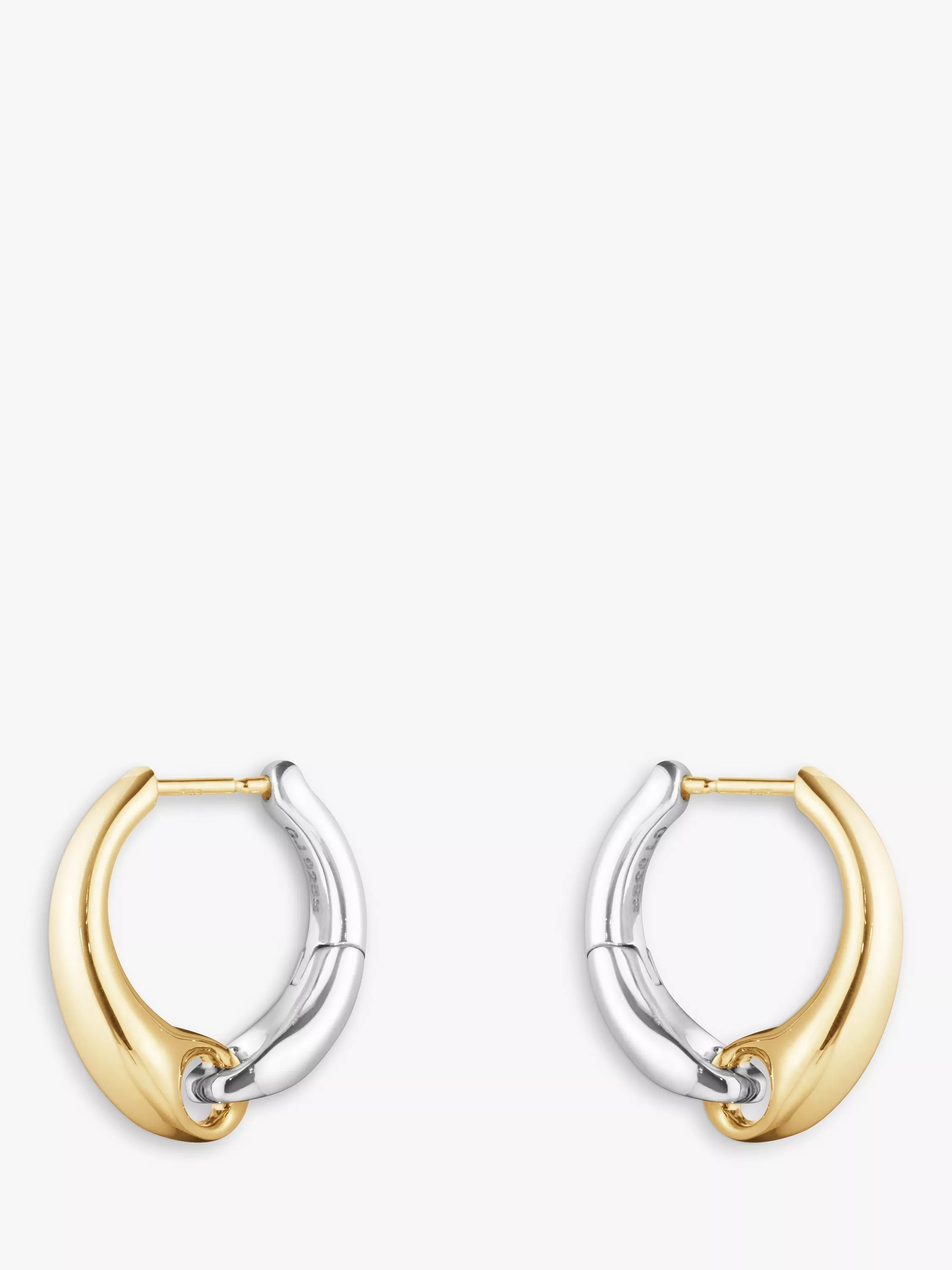 أقراط Georg Jensen دائرية بلونين من الذهب والفضة عيار 18 قيراط، نسخة المملكة المتحدة