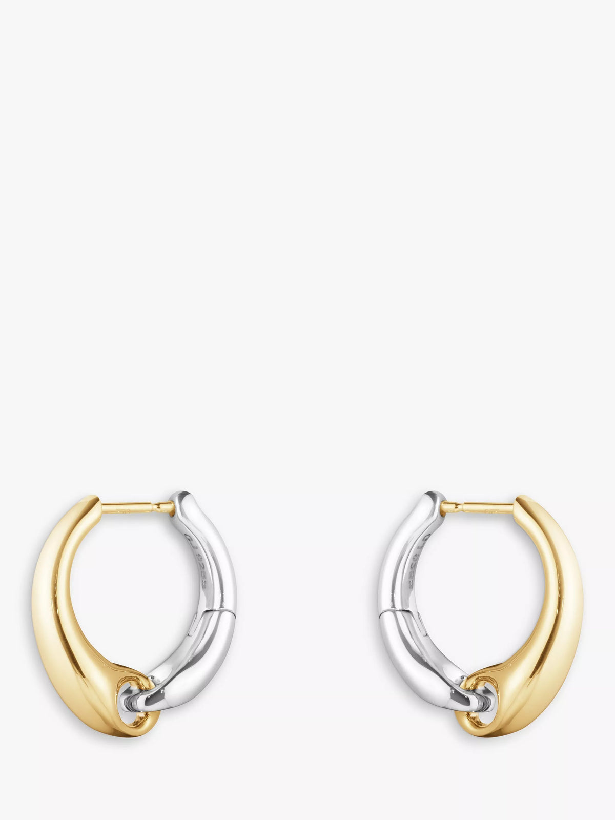 أقراط Georg Jensen دائرية بلونين من الذهب والفضة عيار 18 قيراط، نسخة المملكة المتحدة