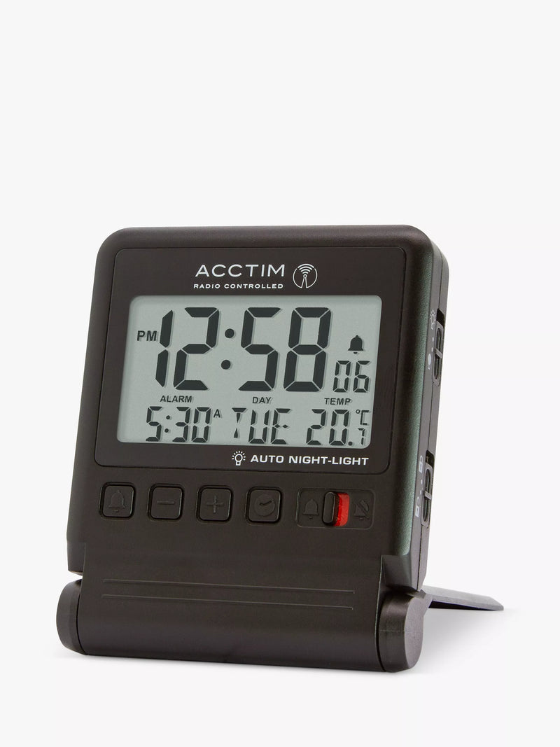 Acctim travel alarm clock black with Smartlite radio controlled, UK version