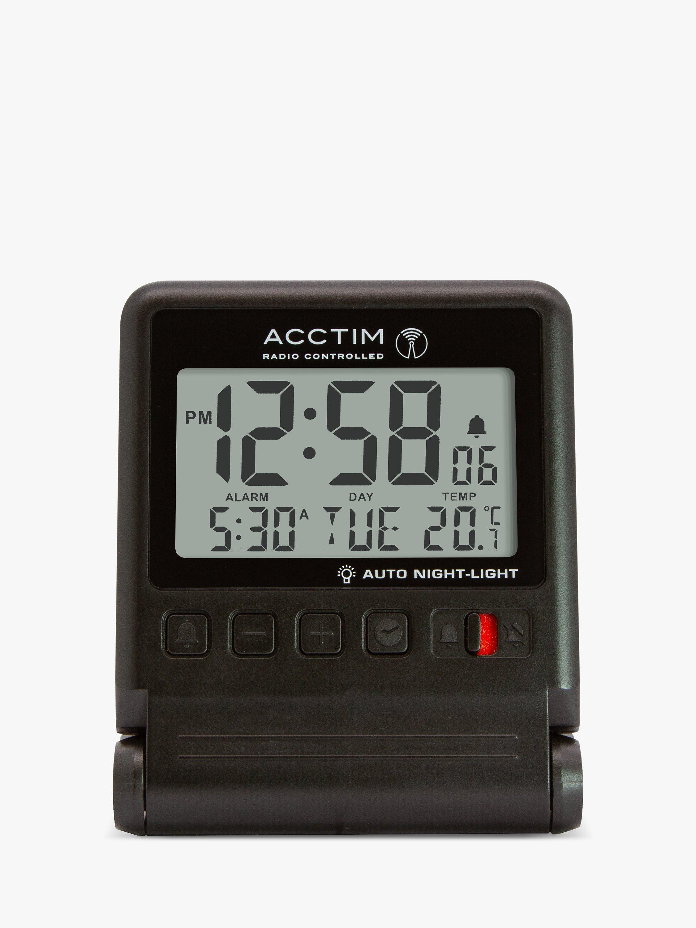 Acctim travel alarm clock black with Smartlite radio controlled, UK version