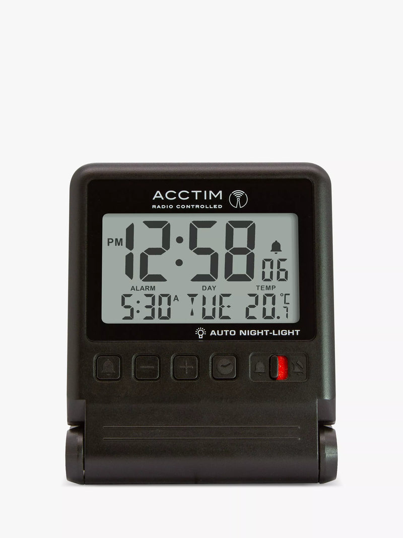 Acctim travel alarm clock black with Smartlite radio controlled, UK version
