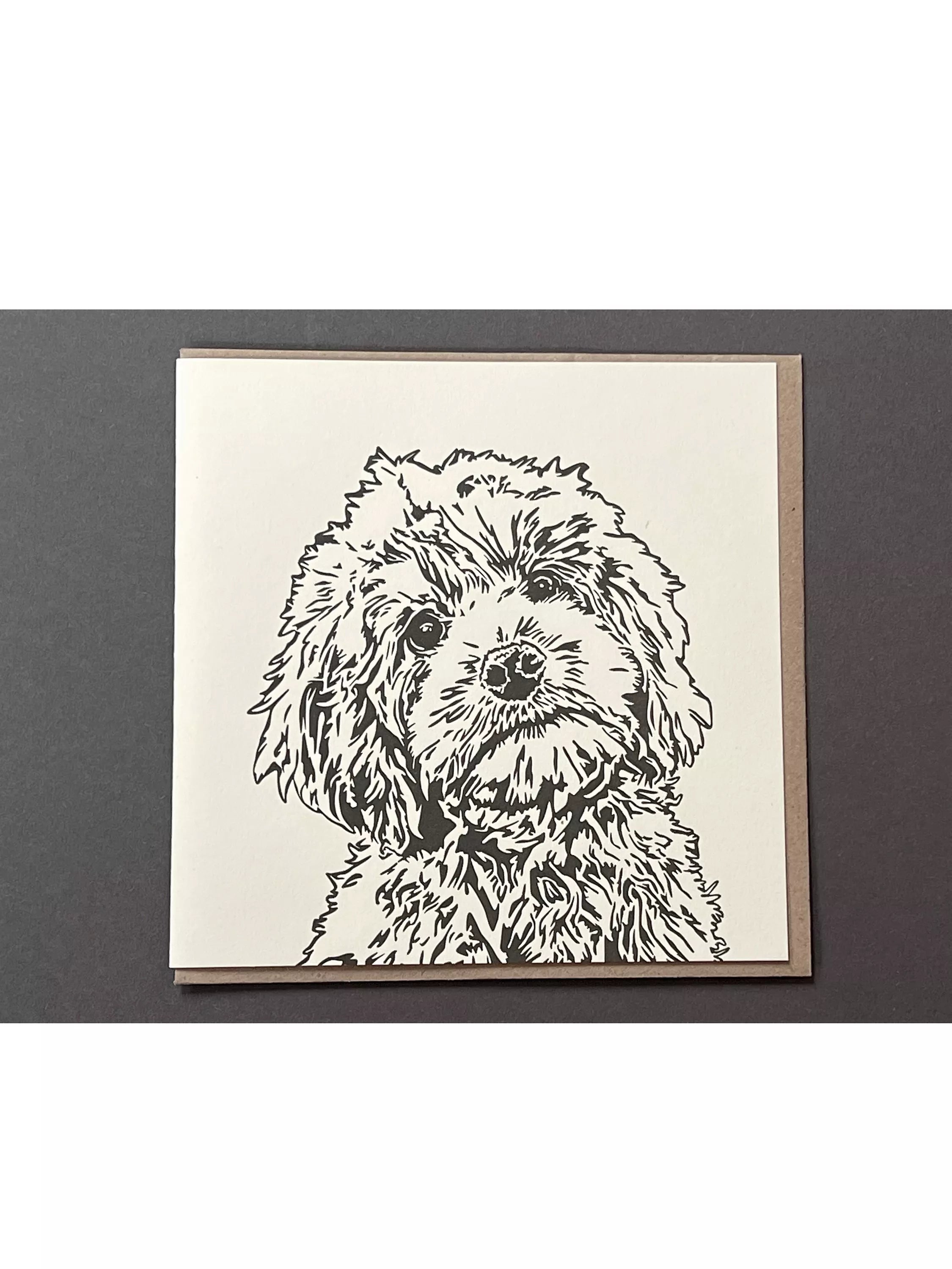Penguin Ink Cockapoo blank card with brown envelope, UK version
