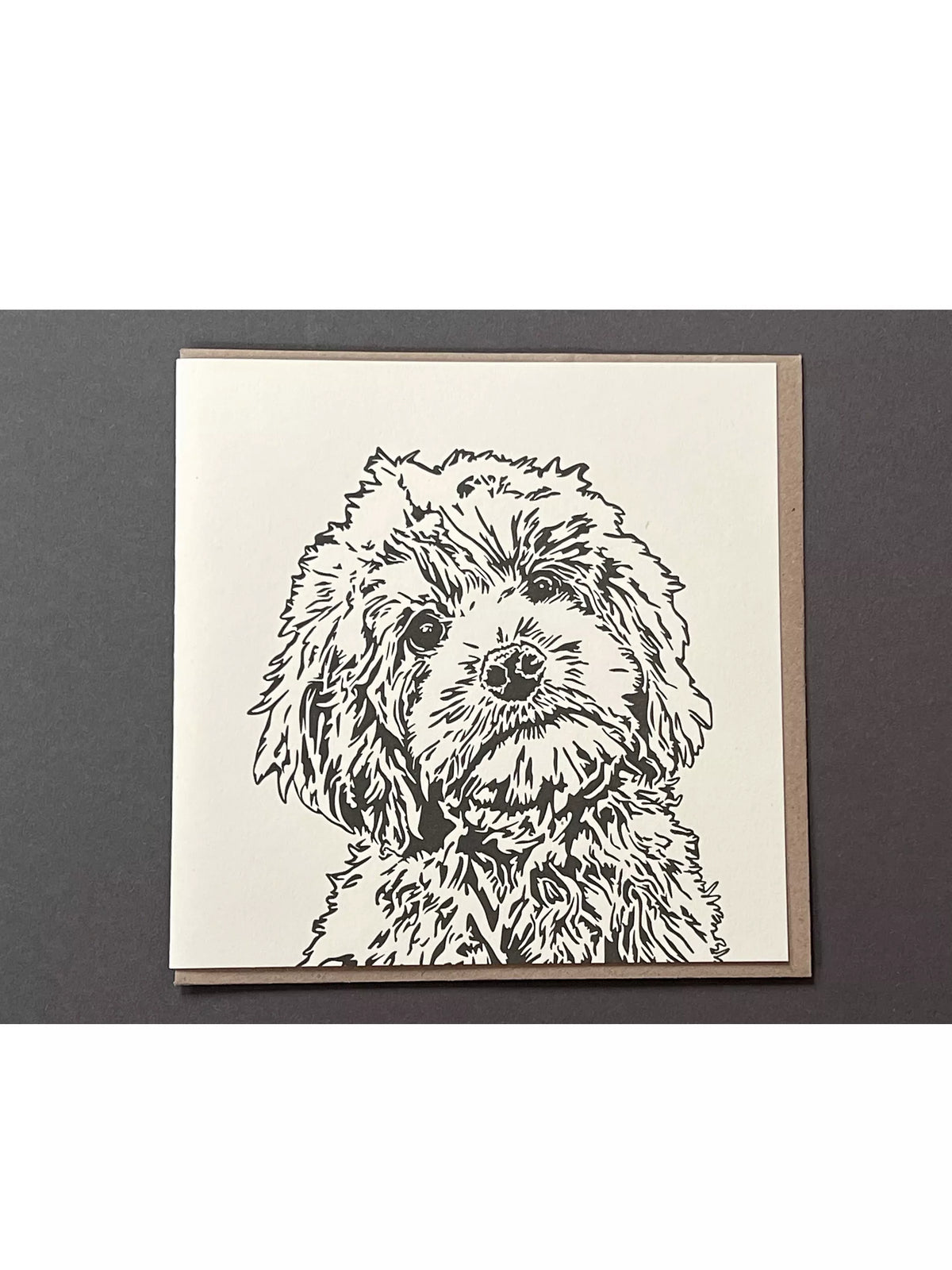 Penguin Ink Cockapoo blank card with brown envelope, UK version