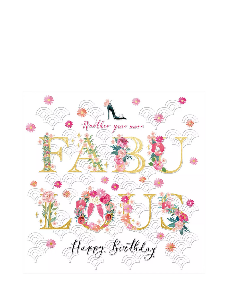 Woodmansterne birthday card with 'Another Year More Fabulous' message, UK version