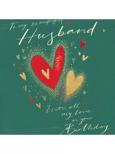 John Lewis Woodmansterne Hearts Wonderful Husband Birthday Card - 15cm x 15cm- Buy online at McGrocer