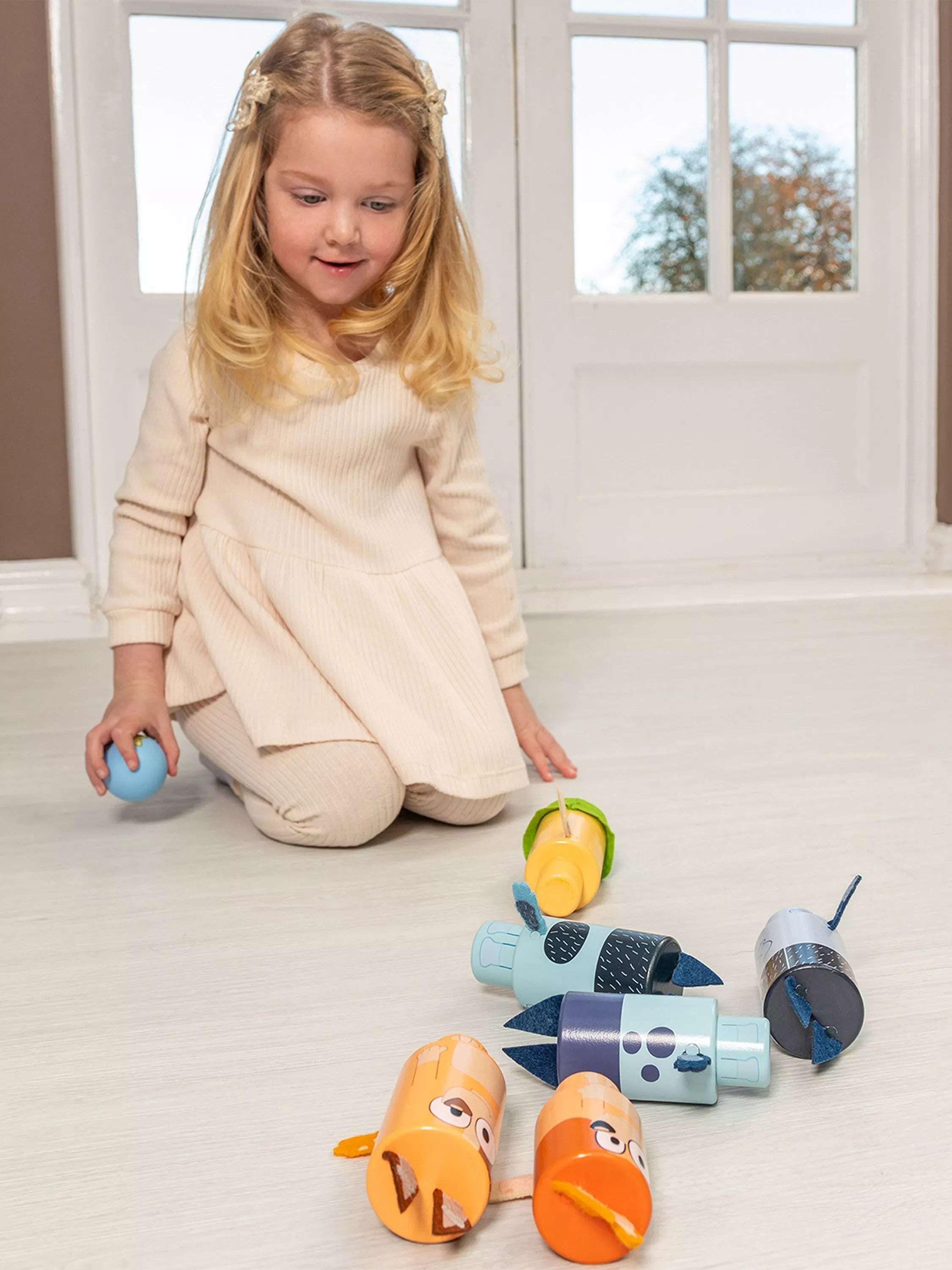 Bluey wooden character skittle set, imported from the UK