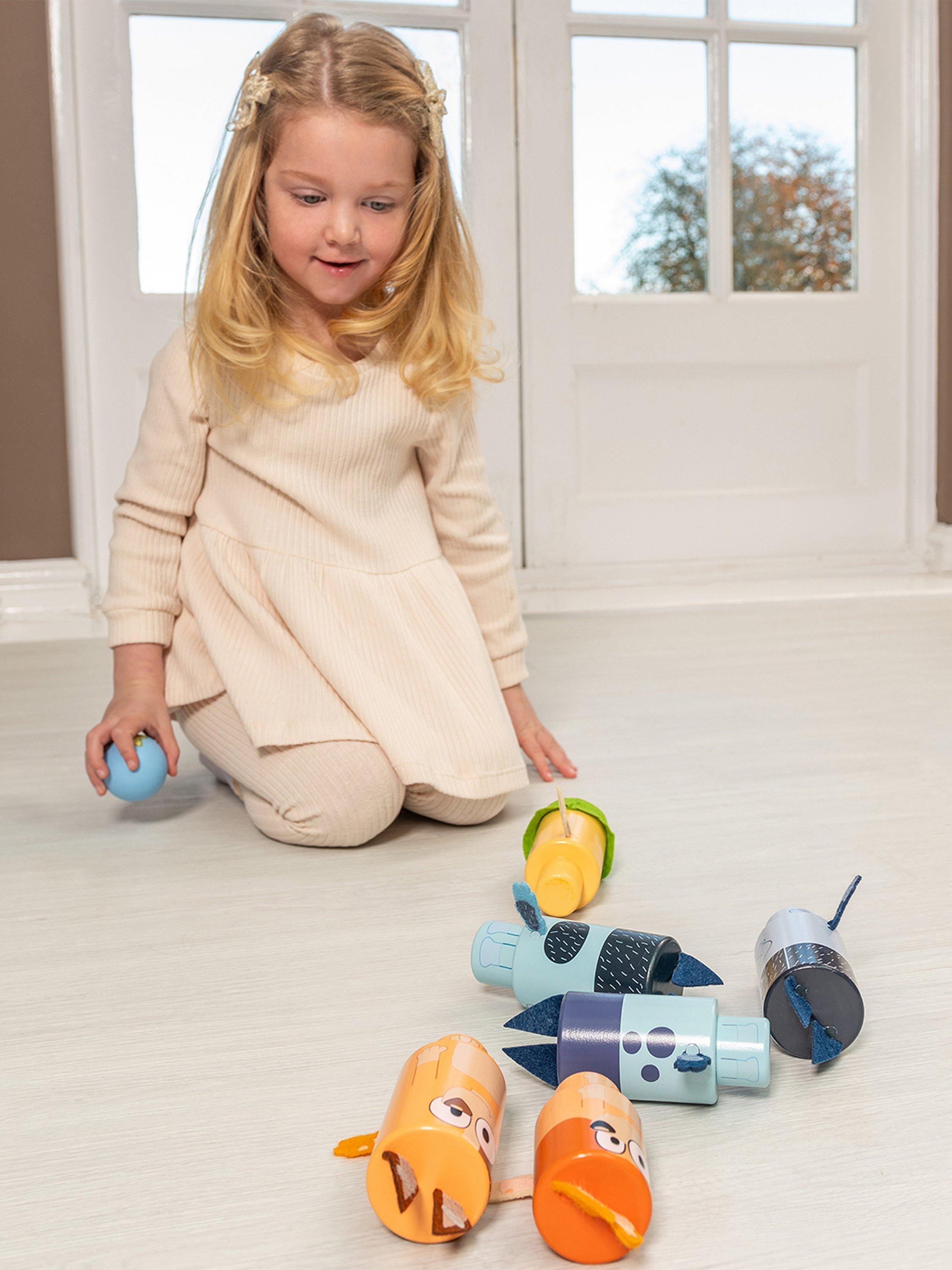 Bluey wooden character skittle set, imported from the UK