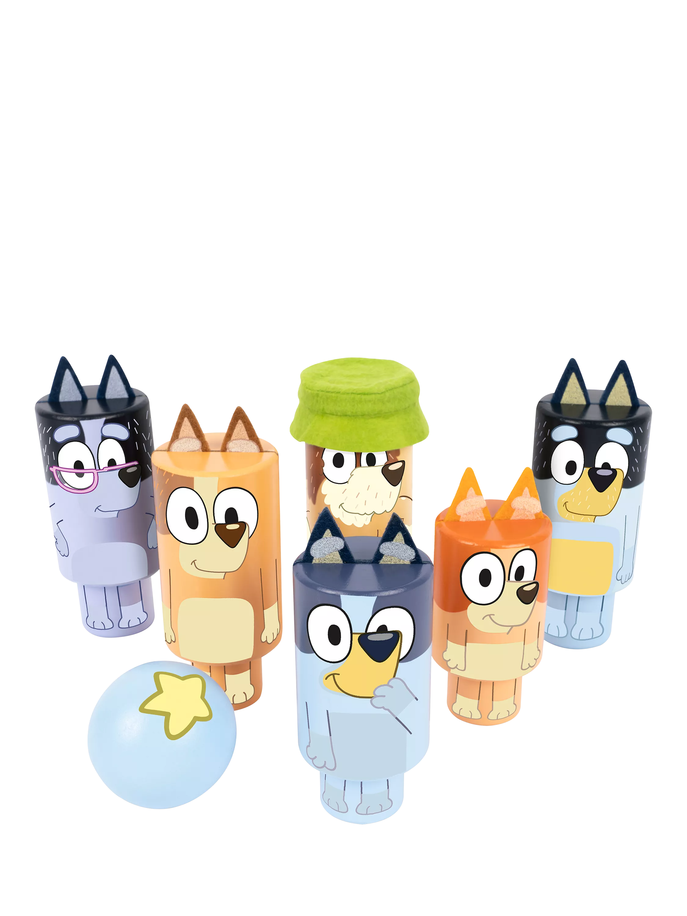 Bluey wooden character skittle set, imported from the UK