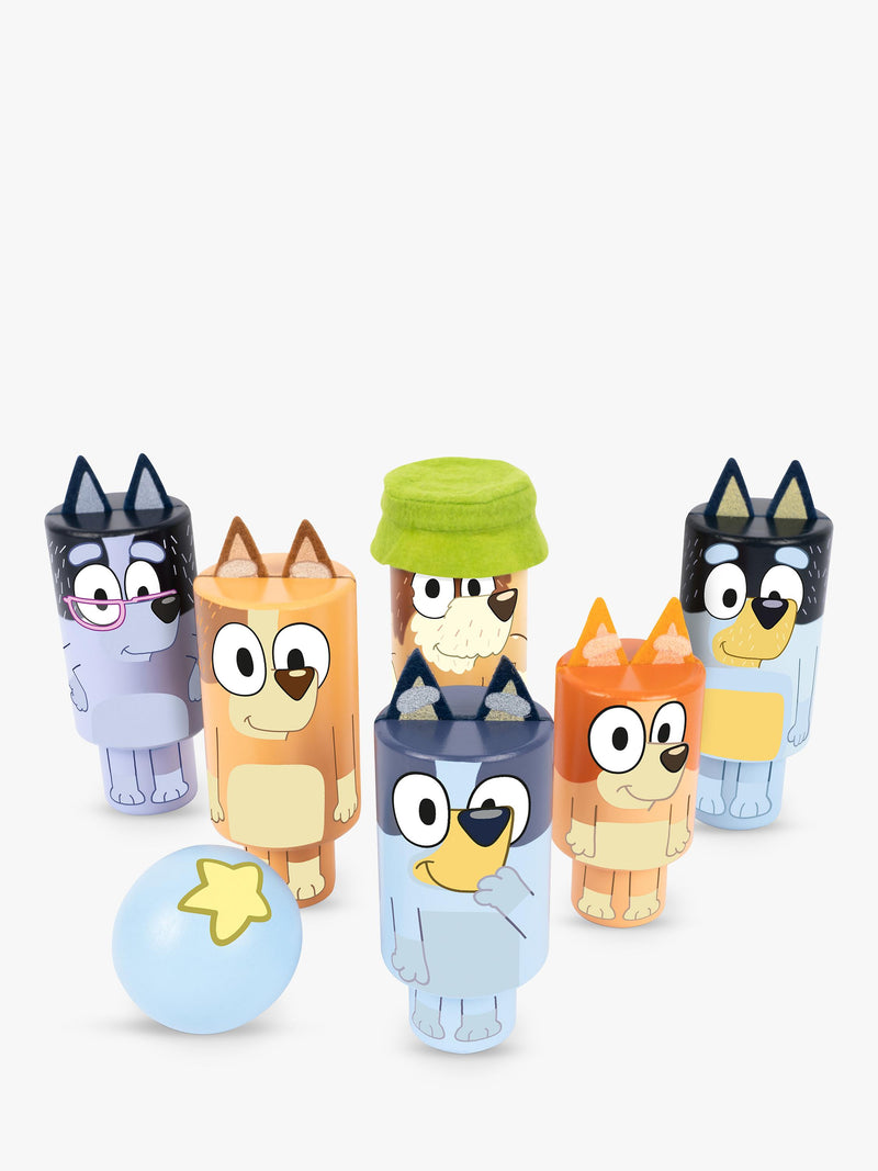 Bluey wooden character skittle set, imported from the UK