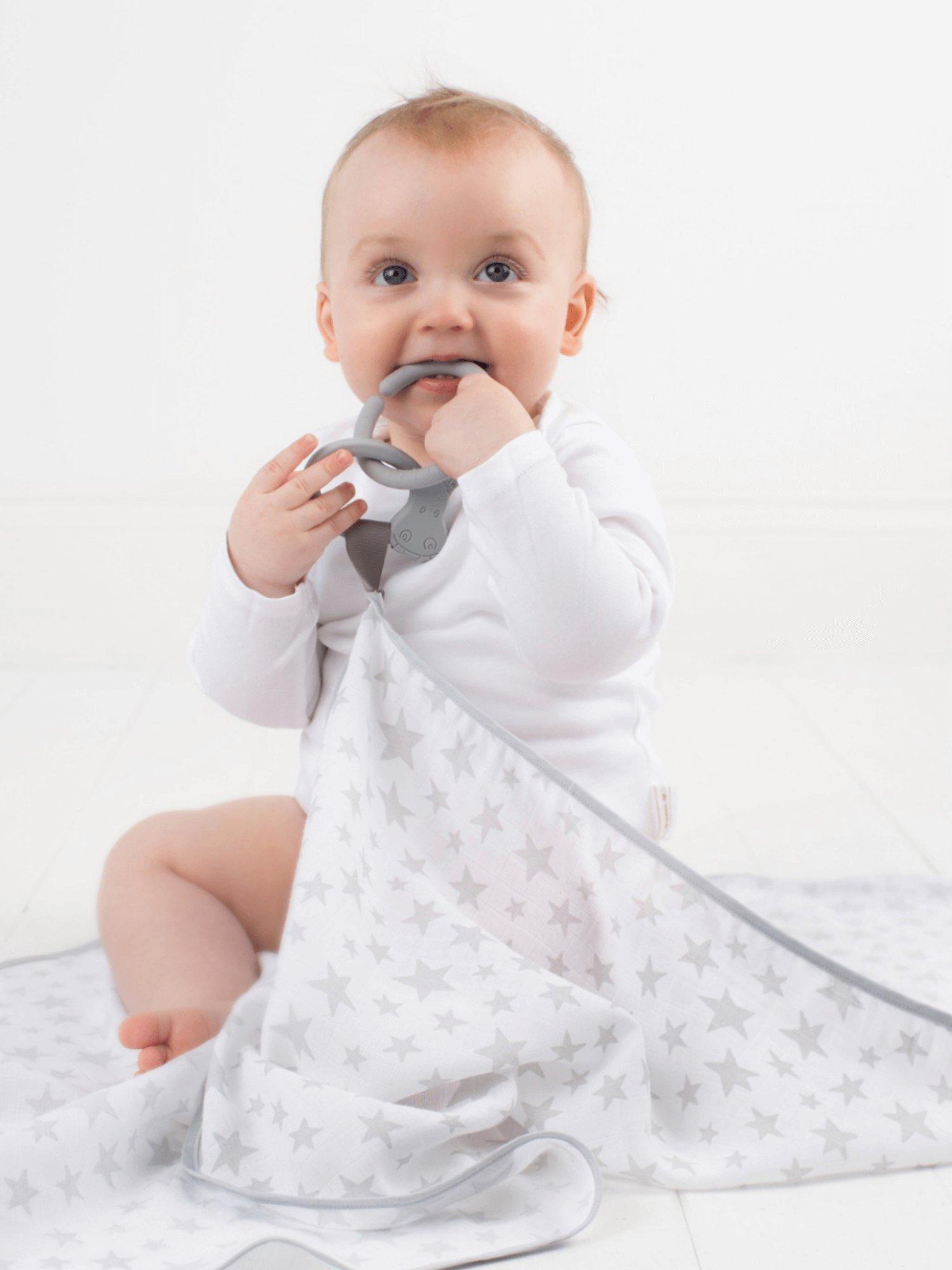 Cheeky Chompers multi muslin breastfeeding cover, silver stars (British brand)
