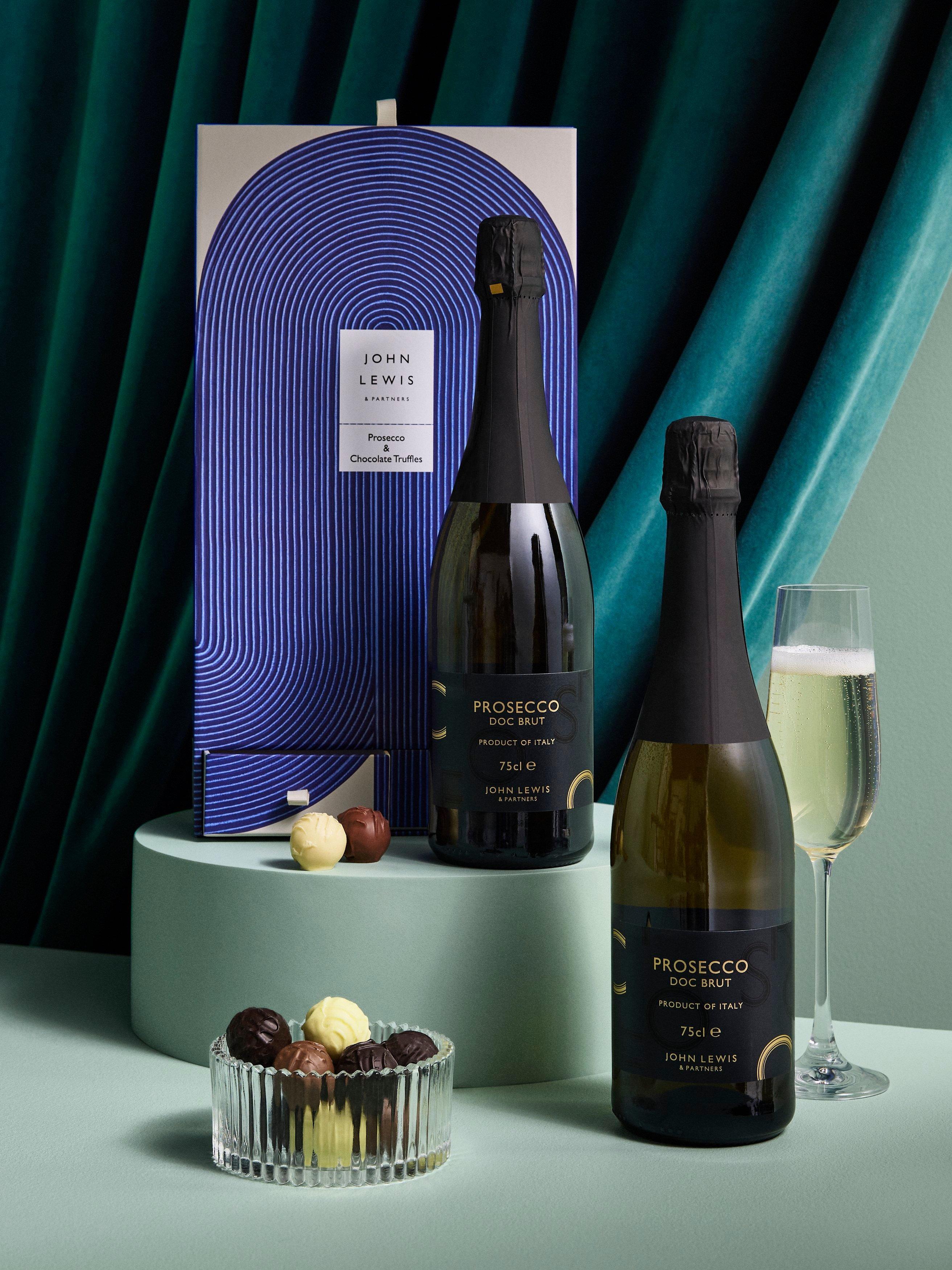 John Lewis Prosecco and chocolate truffles gift box 2x75cl 2x35g, UK version
