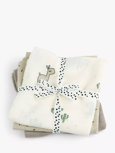 John Lewis Done by Deer Lalee GOTS Organic Cotton Muslin Burp Cloths, Pack of 3, Sand