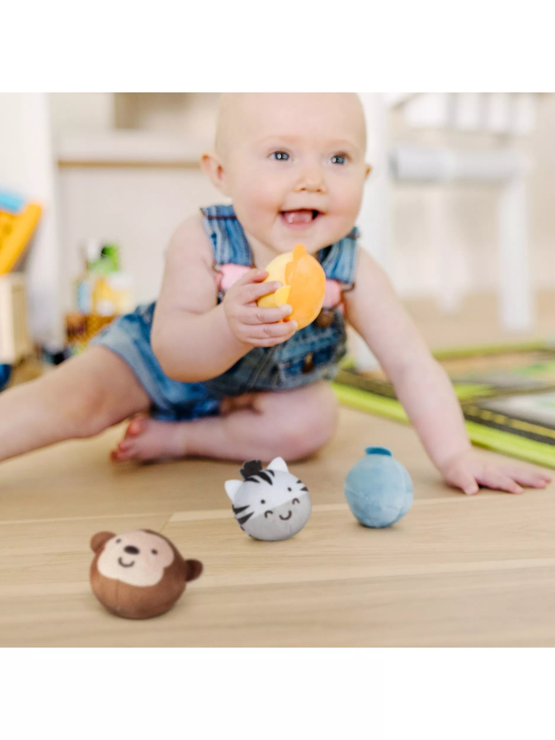 Soft rollable safari animal toy set for toddlers, imported from the UK