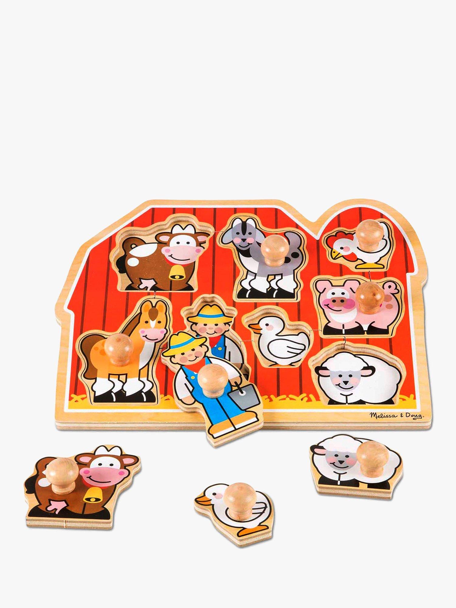 Melissa & Doug Large Farm Animal Peg Puzzle, Eight Wooden Pieces, imported from the UK