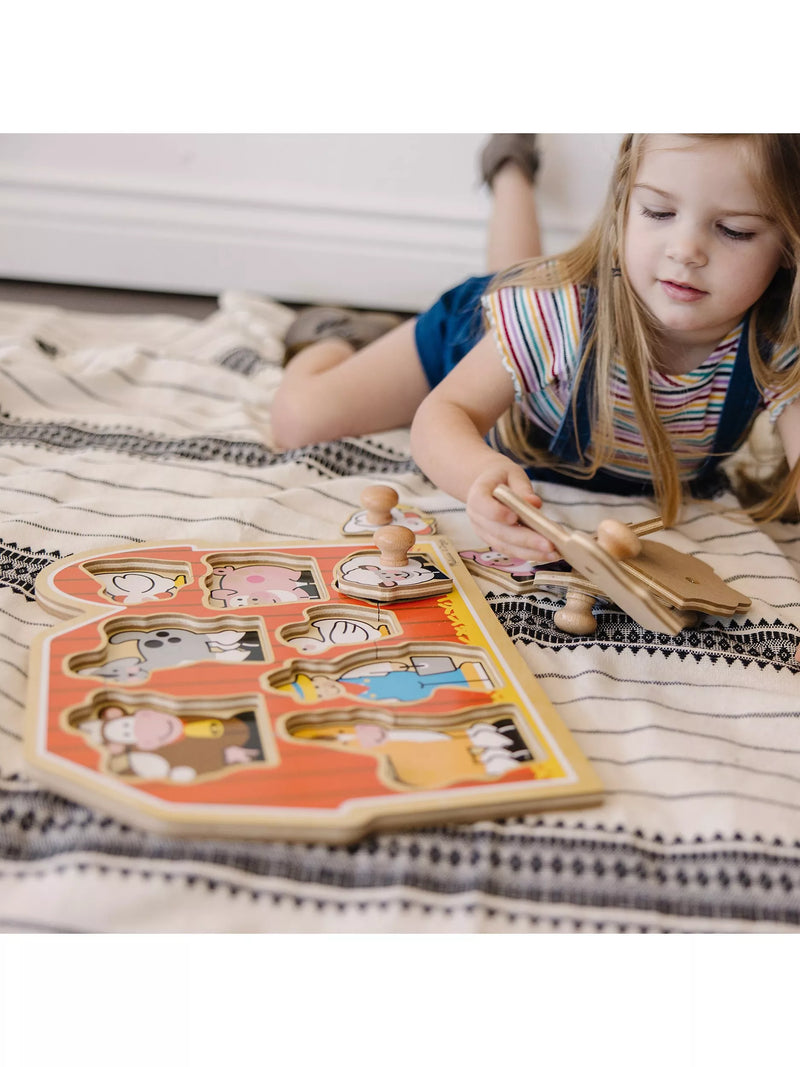 Melissa & Doug Large Farm Animal Peg Puzzle, Eight Wooden Pieces, imported from the UK