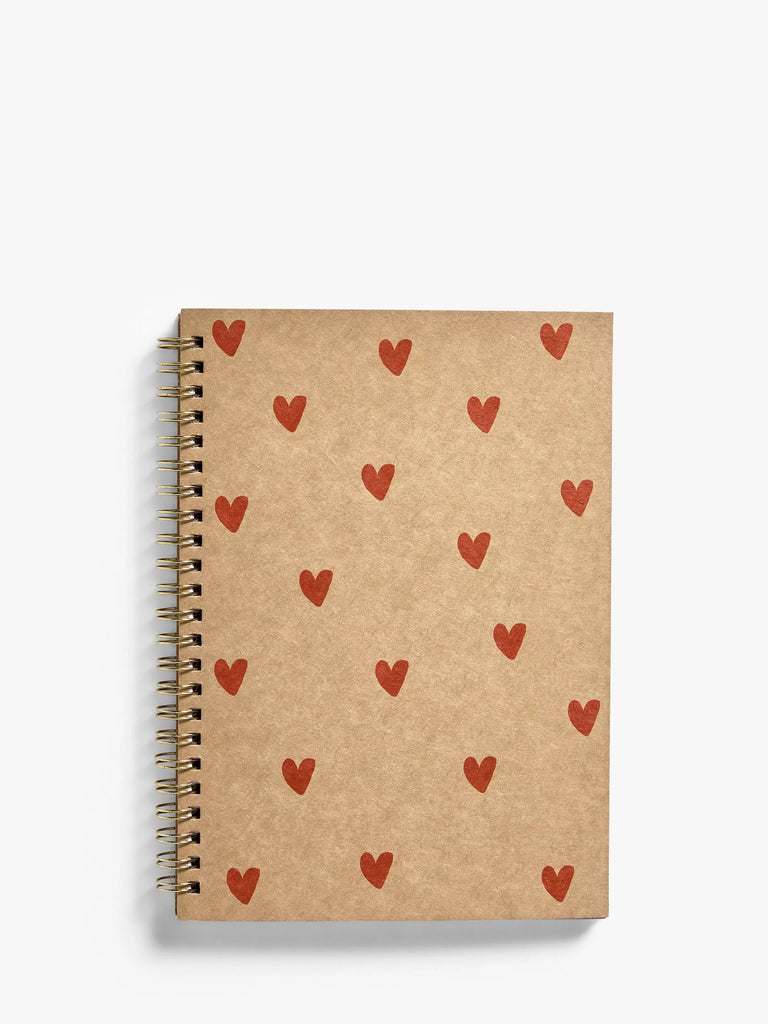 John Lewis A5 Kraft Hearts Spiral Bound Notebook, Multi