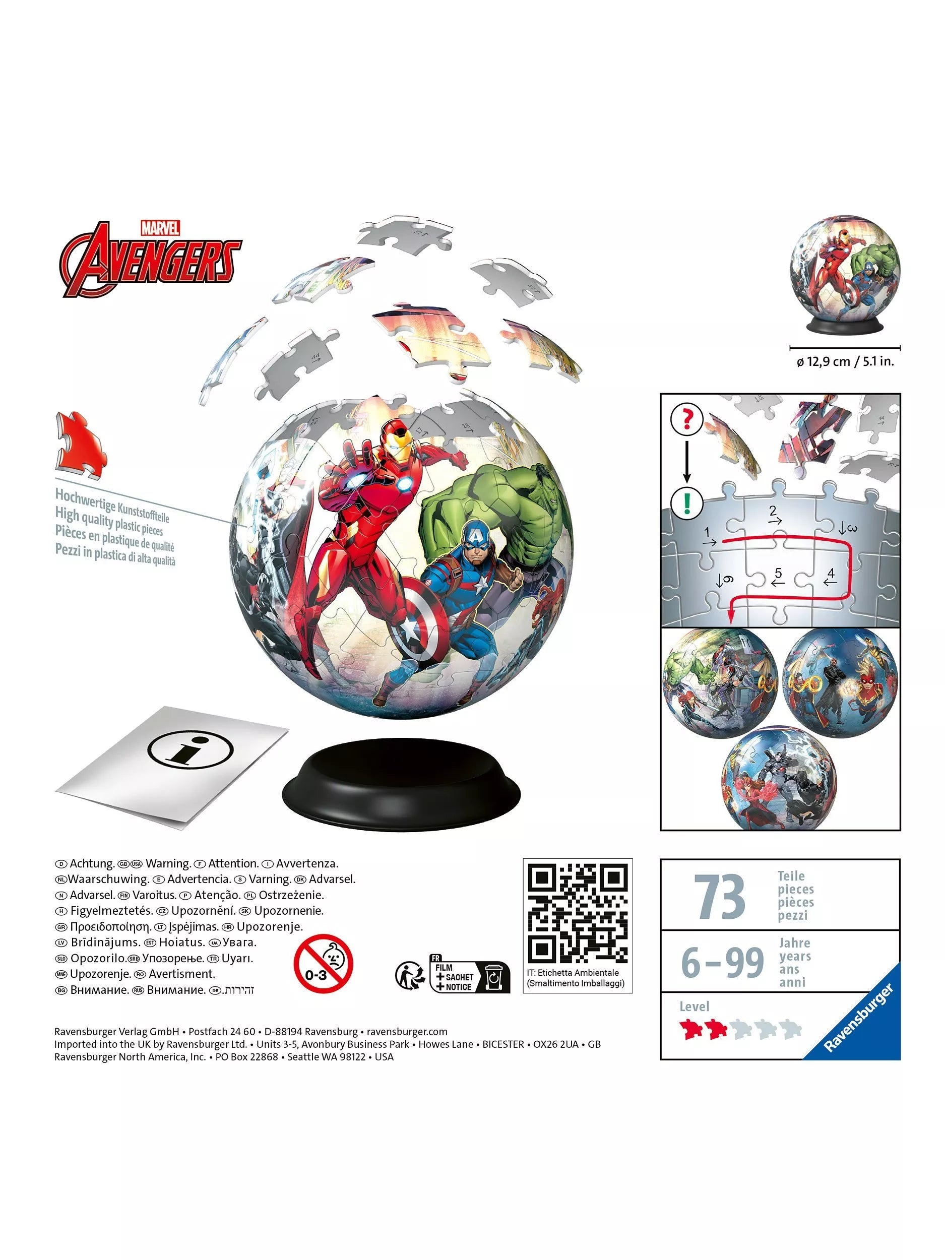 Ravensburger Disney Avengers 3D puzzle ball 72 pieces, imported from the UK