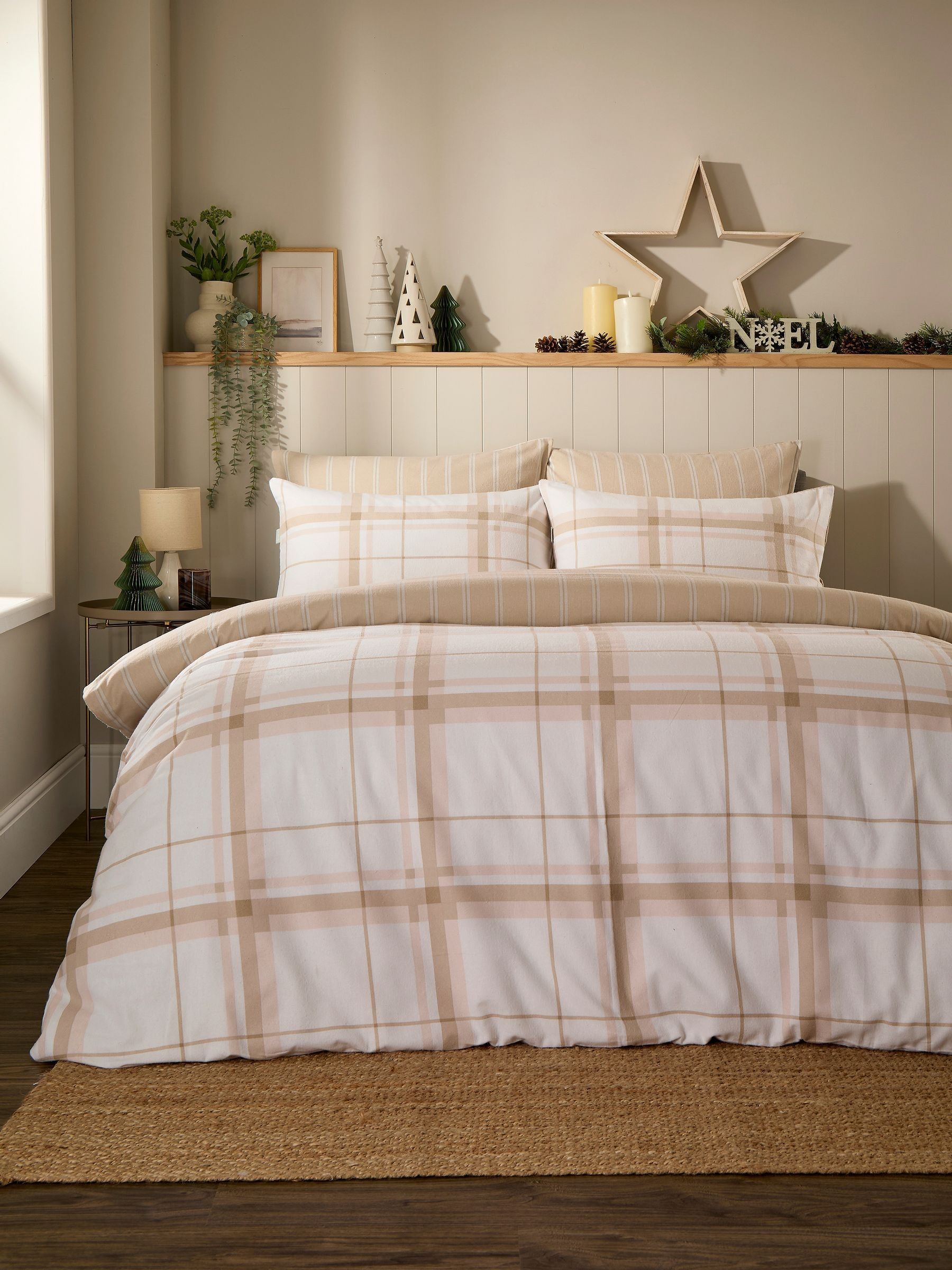 Vantona green plaid duvet cover set (British brand)
