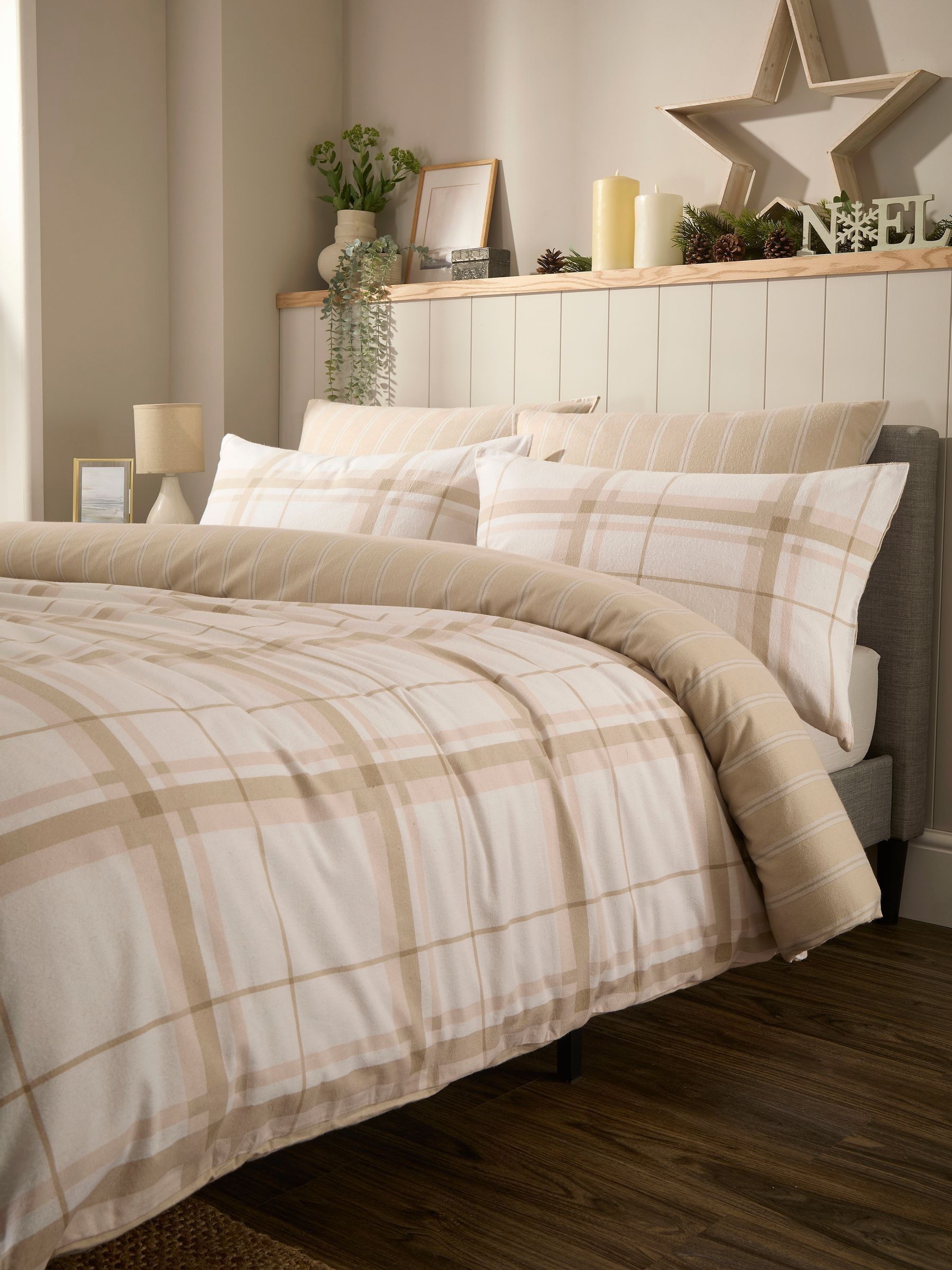 Vantona green plaid duvet cover set (British brand)