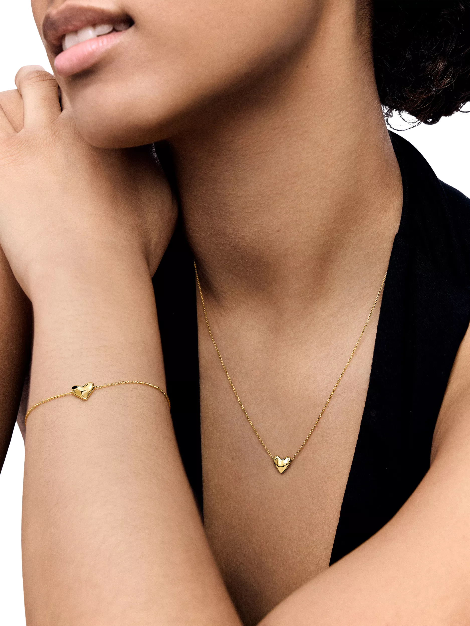 Monica Vinader heart pebble necklace in gold on adjustable chain (British brand)