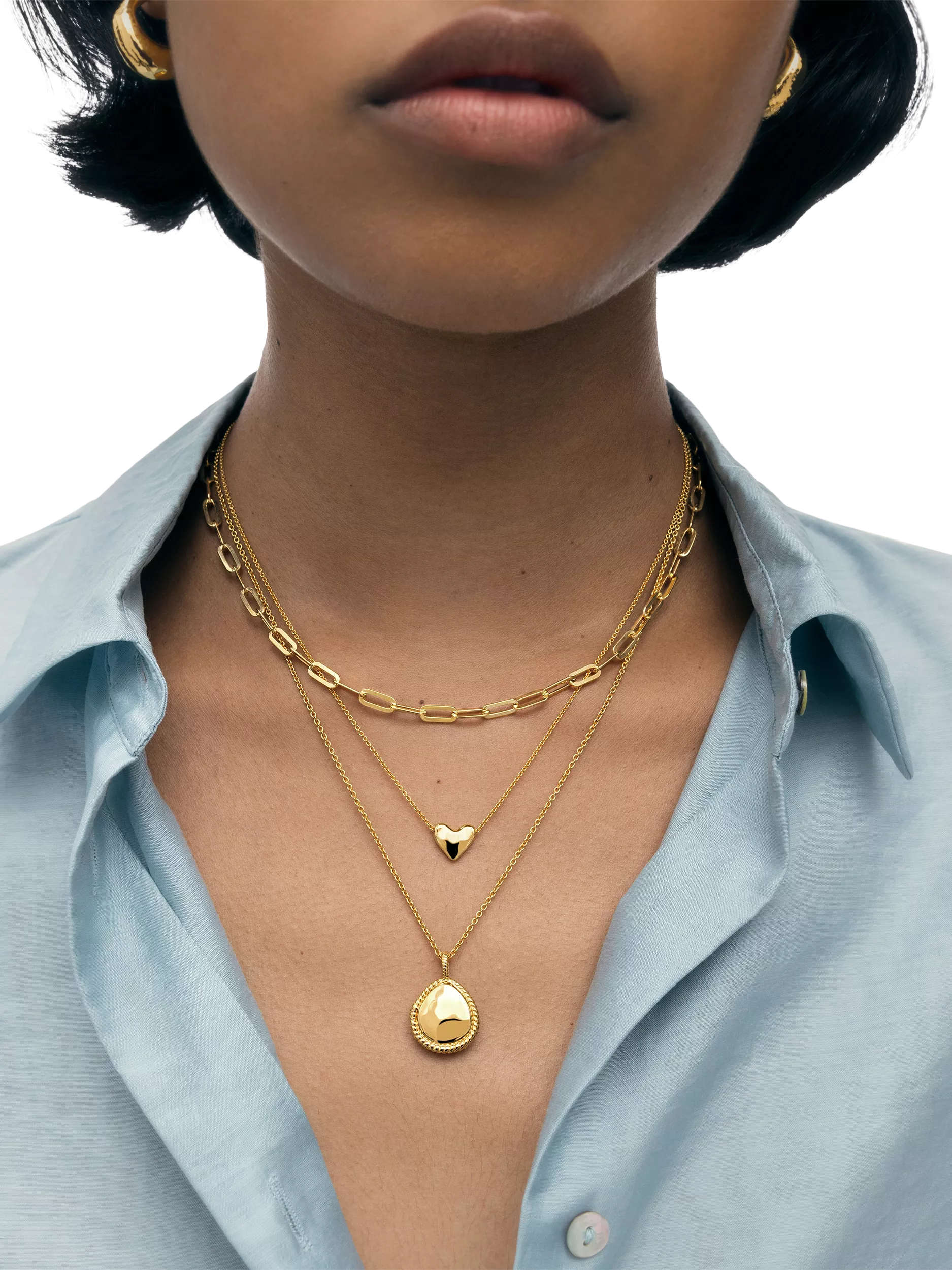 Monica Vinader heart pebble necklace in gold on adjustable chain (British brand)