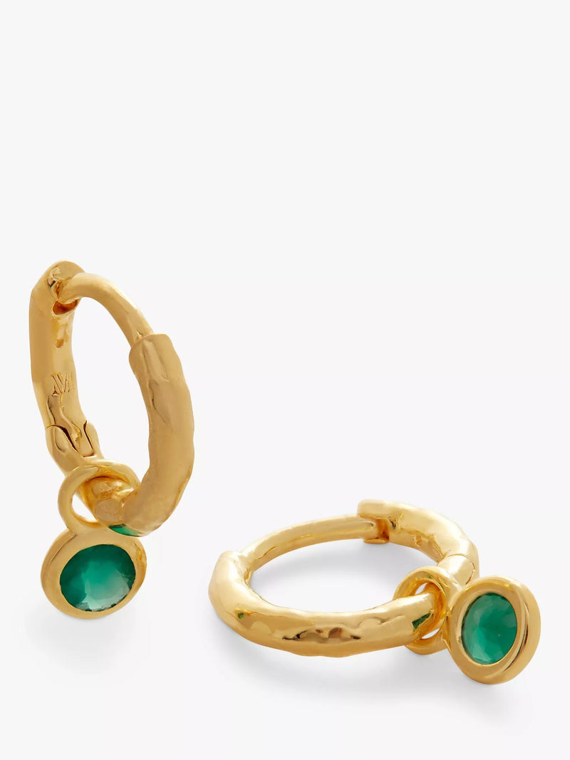 Monica Vinader Mini Gem Huggie Earrings Green Onyx, imported from the UK