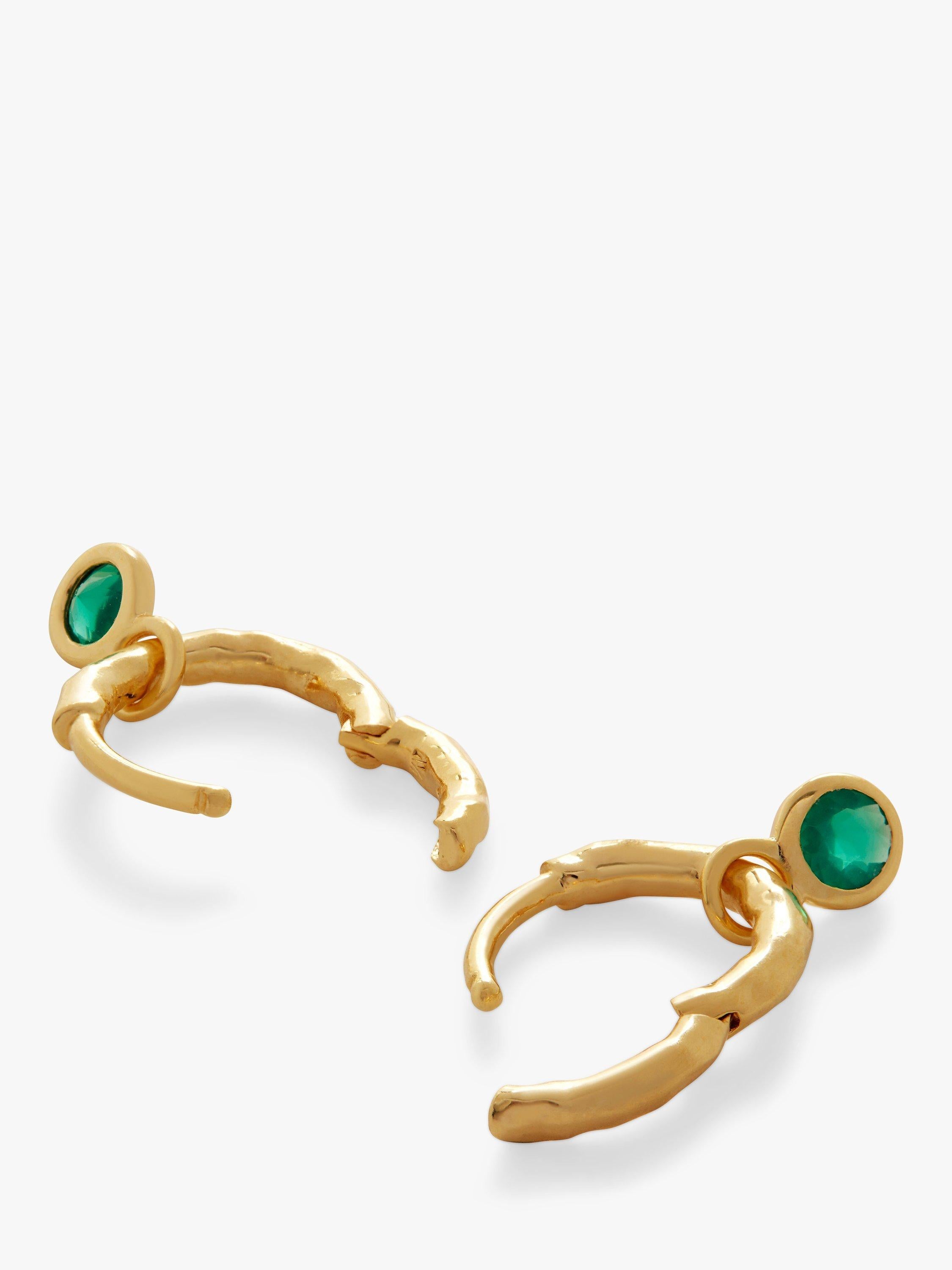 Monica Vinader Mini Gem Huggie Earrings Green Onyx, imported from the UK
